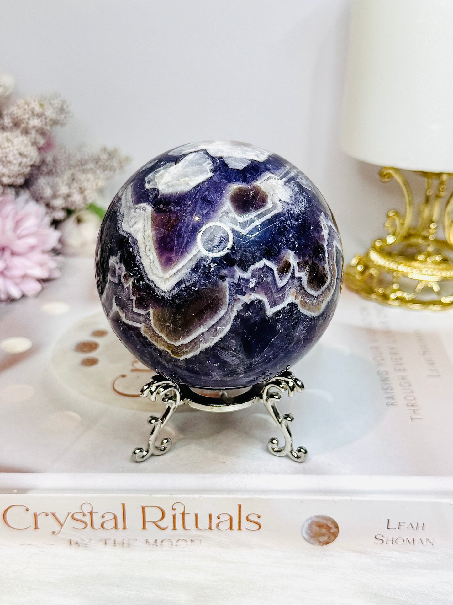 Large Chevron Amethyst Sphere on Stand 562g