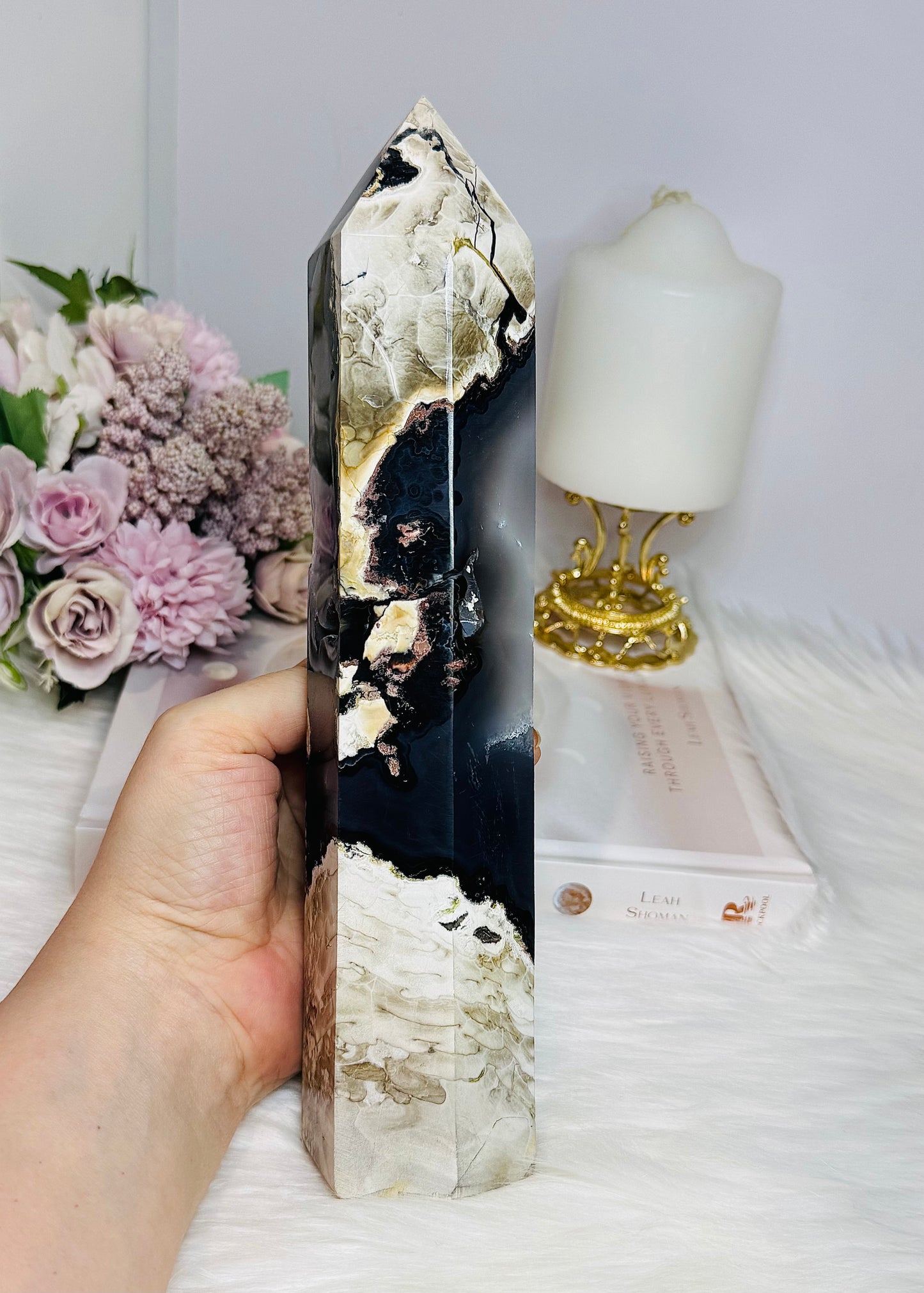 Huge Natural Volcano Agate Druzy Tower ~ UV Reactive 25cm 1.09KG