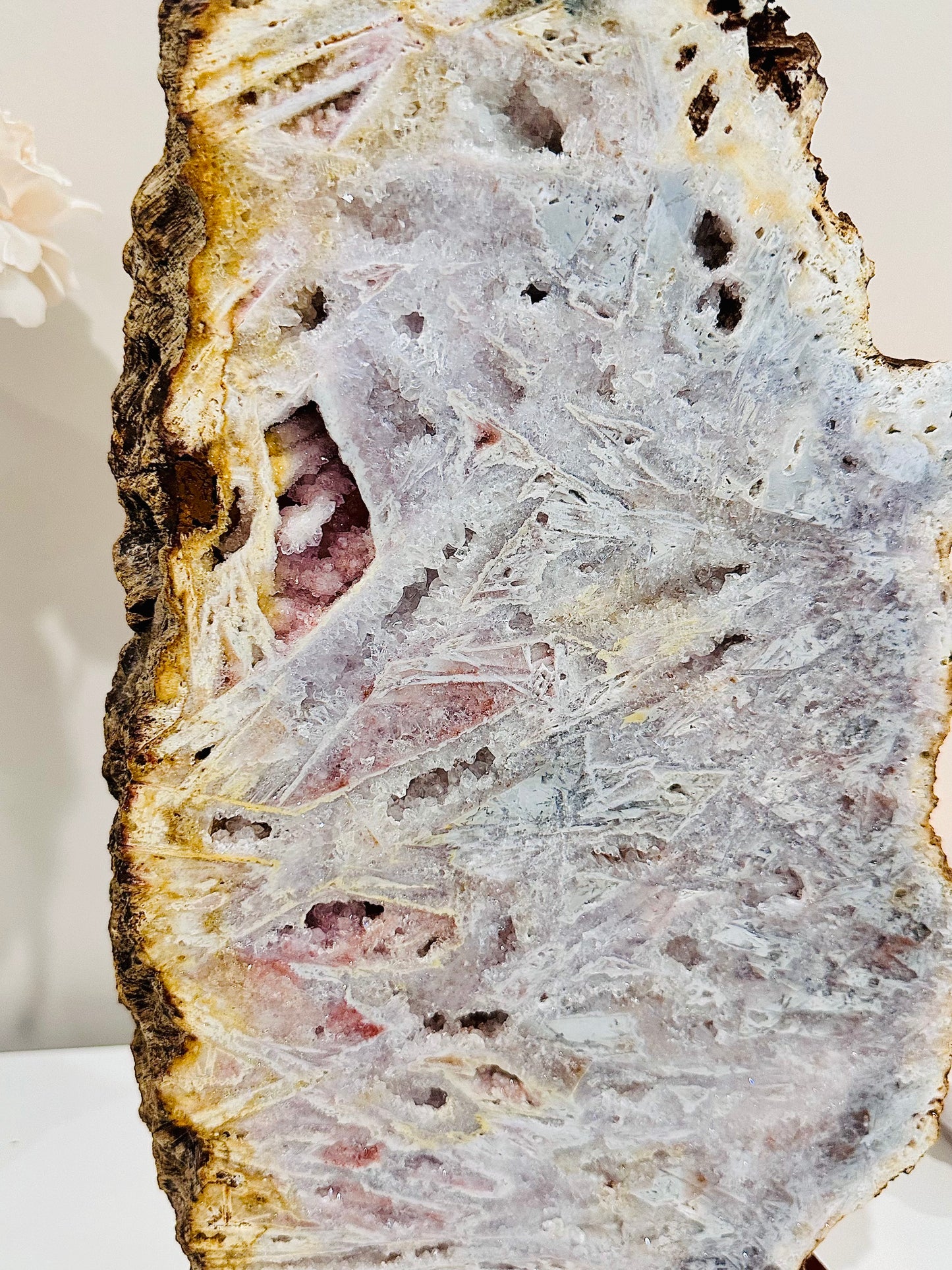 Classy & Fabulous ~ The Most Stunning Huge 46cm 4.5KG Druzy Pink Amethyst Slab | Platter Full of Crystallisation & Rutile Formation Absolutely Stunning (Timber stand is removable)