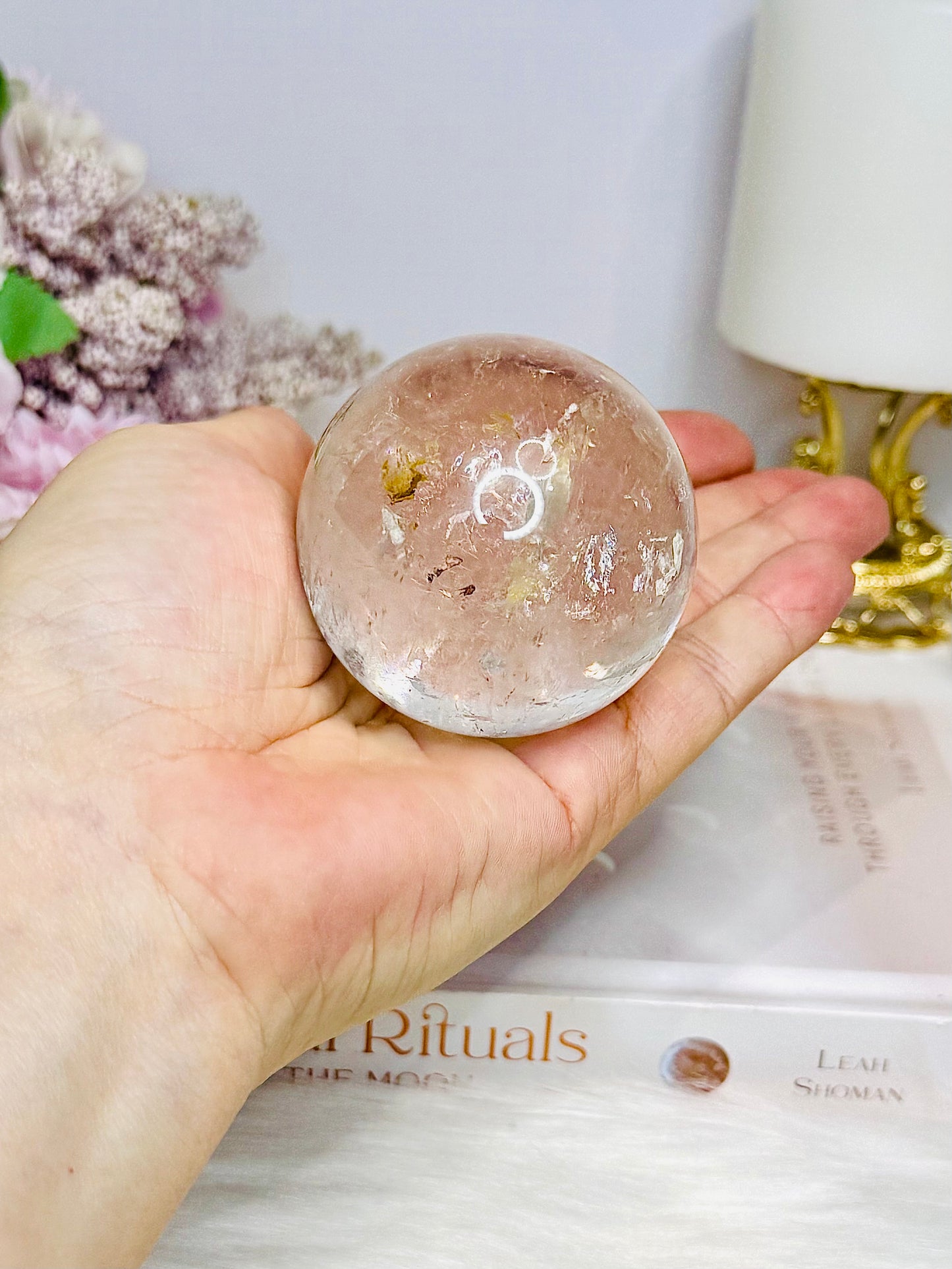 Clear Quartz Sphere With Golden Healer Inclusions 233g