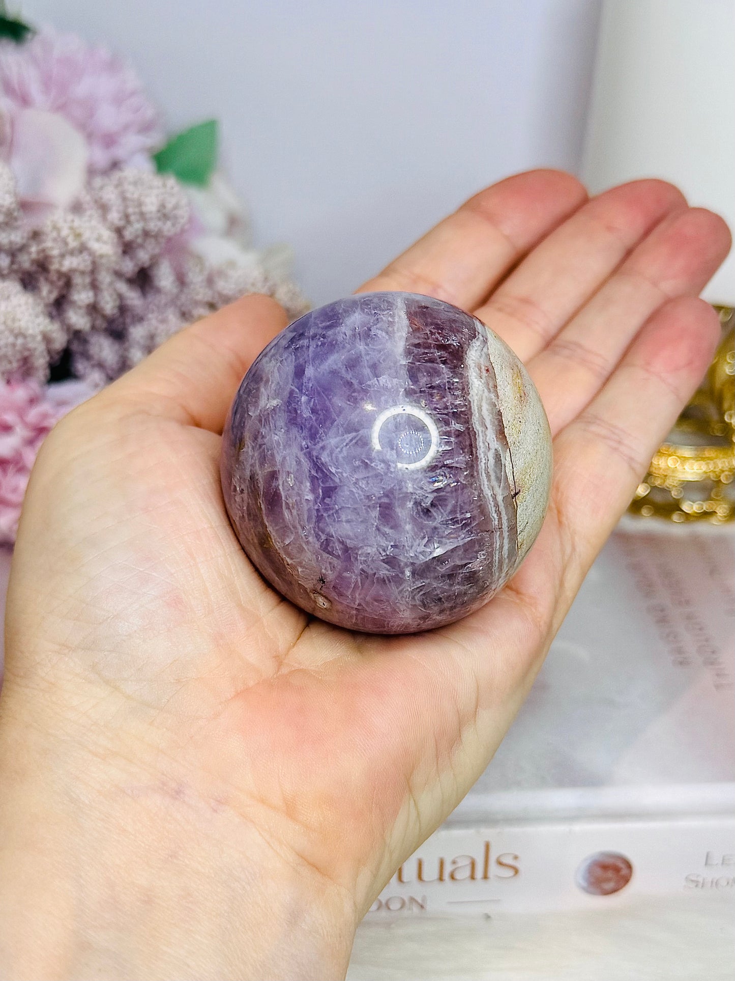 Amethyst X Agate Sphere 6.5cm On Stand