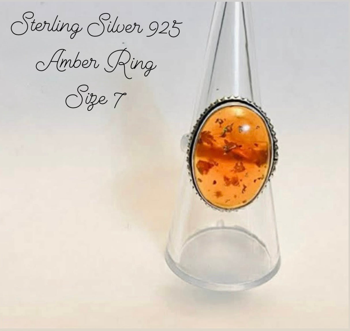 Sterling Silver 925 Amber Ring Size 7 In Gift Bag