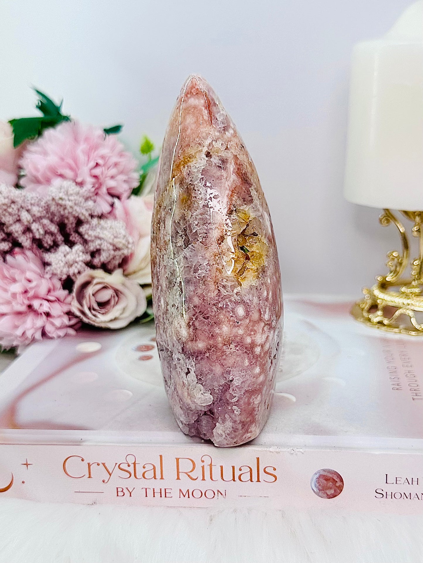 ⚜️ SALE ⚜️ WOW!!! Classy & Absolutely Fabulous Large 13cm 603gram Rare Druzy Pink Amethyst X Flower Agate Freeform | Flame