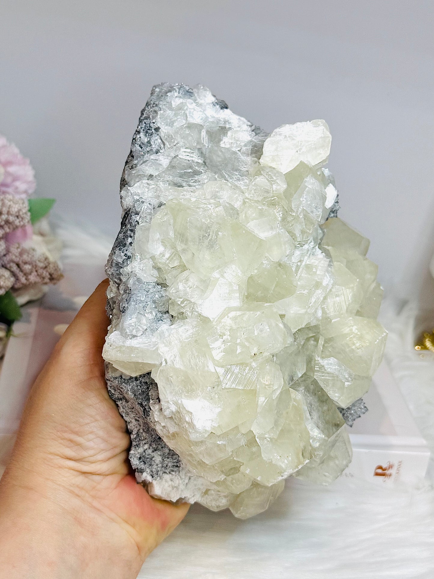 Huge Calcite Freeform on Timber Stand 1.9KG