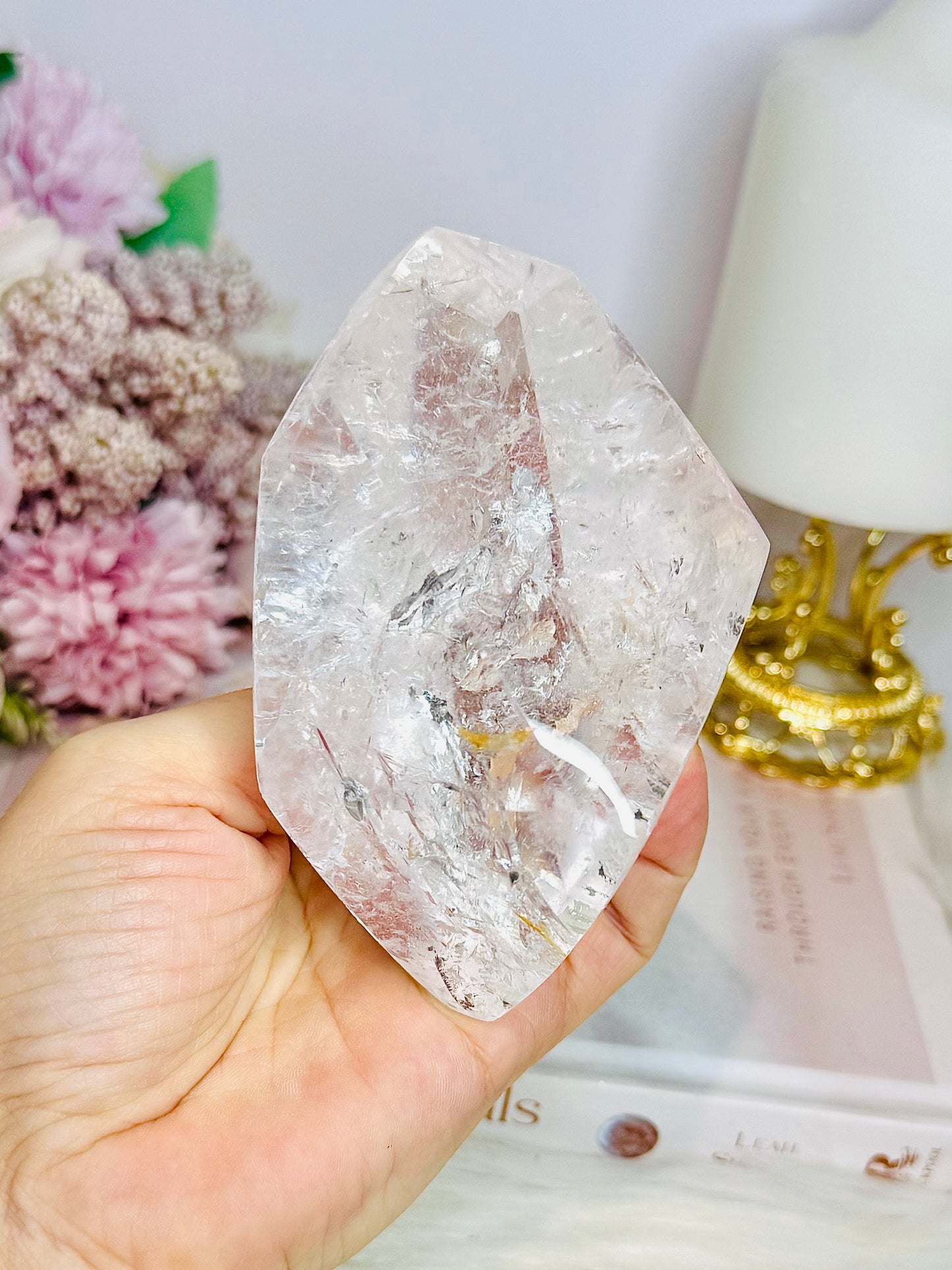 Large High Grade Clear Quartz Polished Freeform with Rainbows 346g