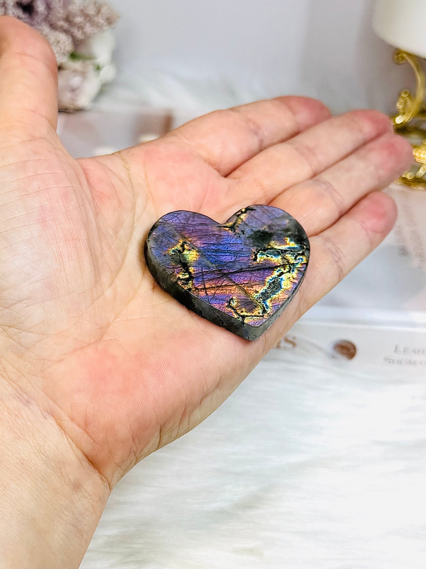 Purple Labradorite Heart with Wings ~ Each piece is full of flash 18cm
