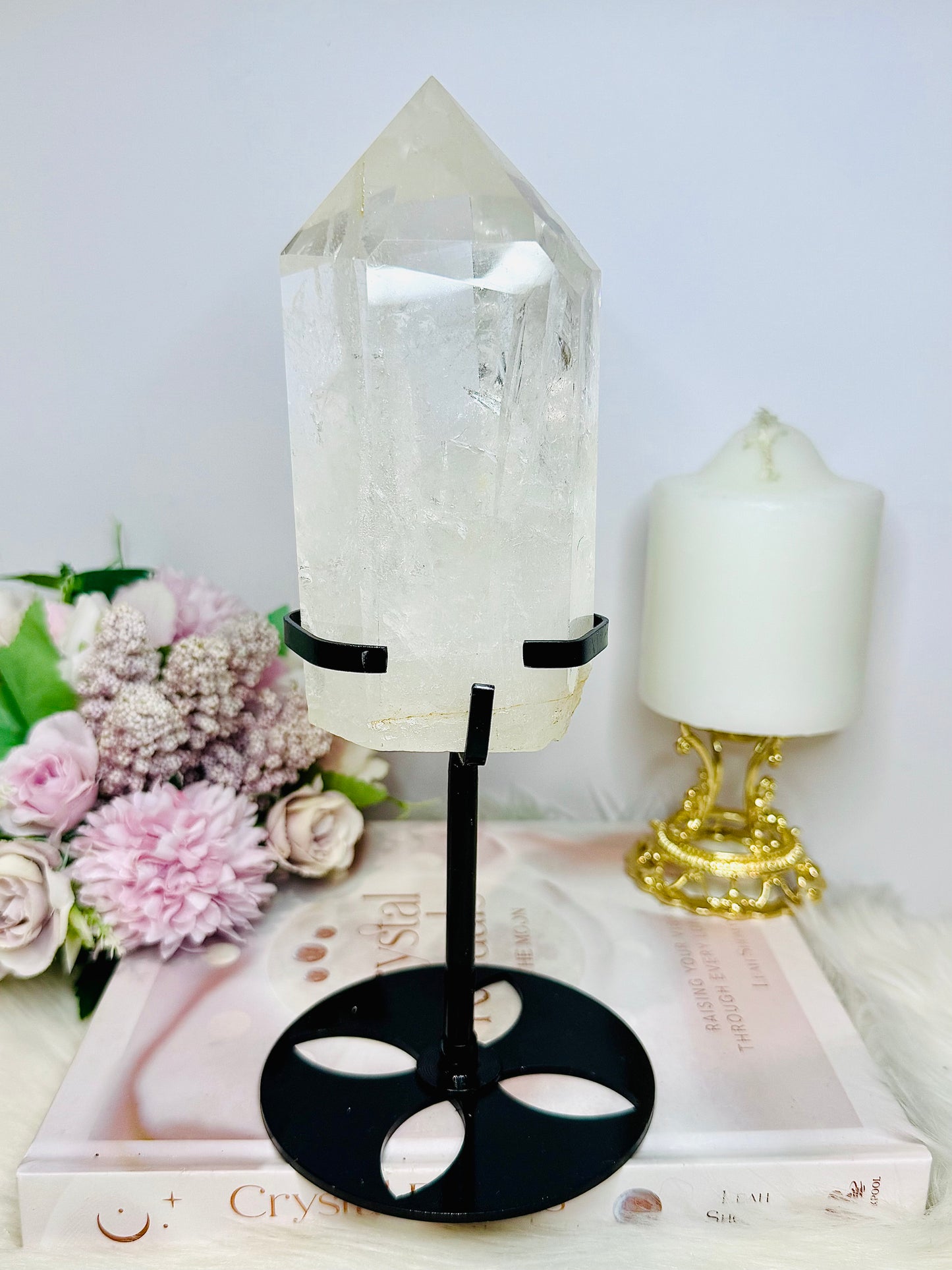 Large Clear Quartz Tower on Stand 24cm 952g
