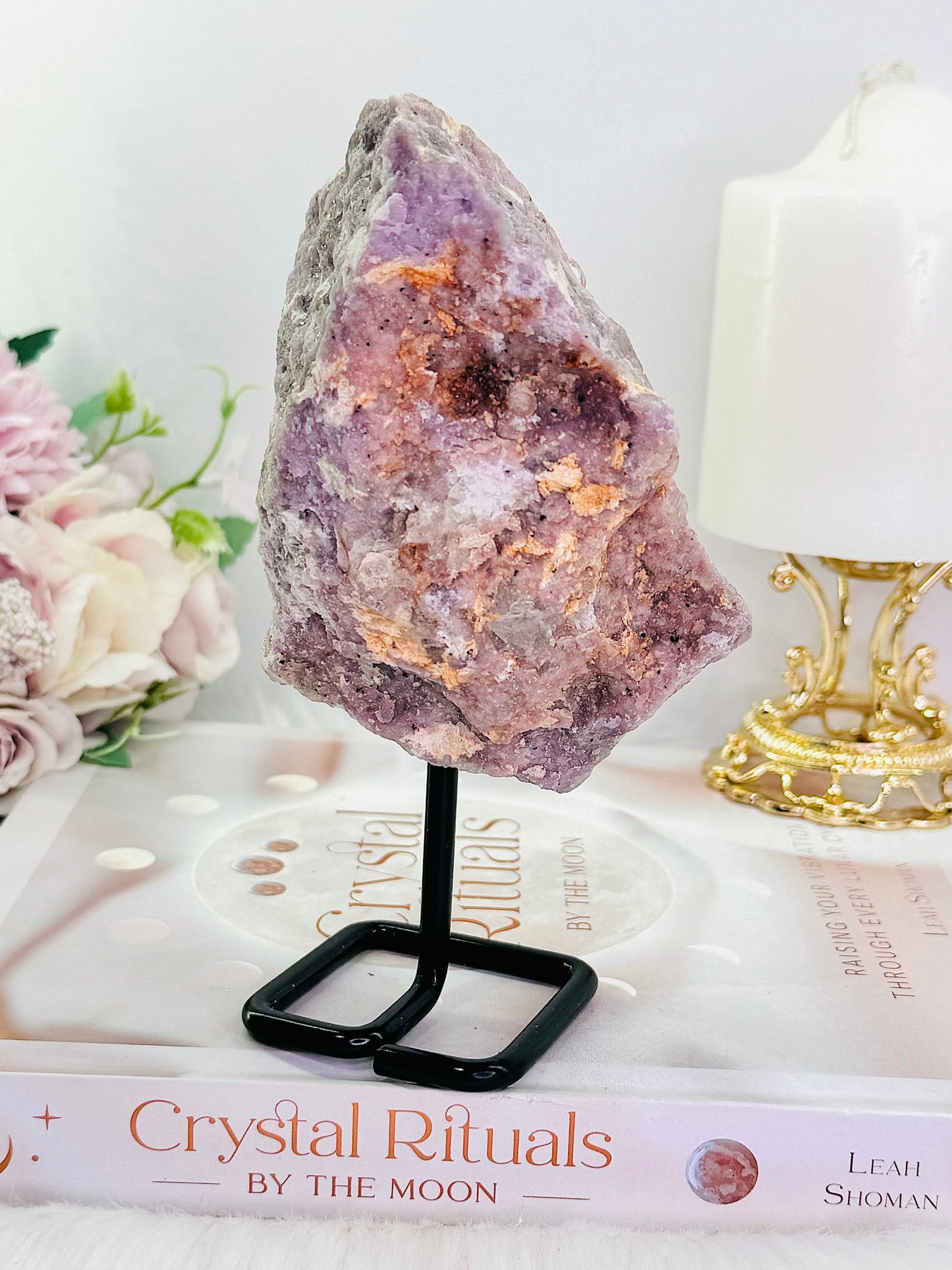 Stabilise Emotions ~ Gorgeous Large Raw Natural Lepidolite Crystal 587grams On Stand From Brazil