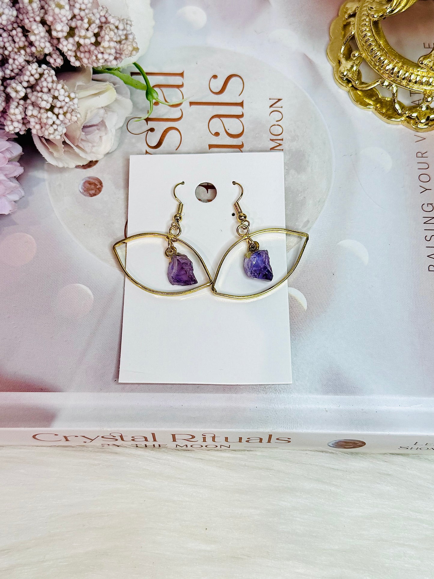 Beautiful Gold Plated Amethyst Evil Eye Earrings