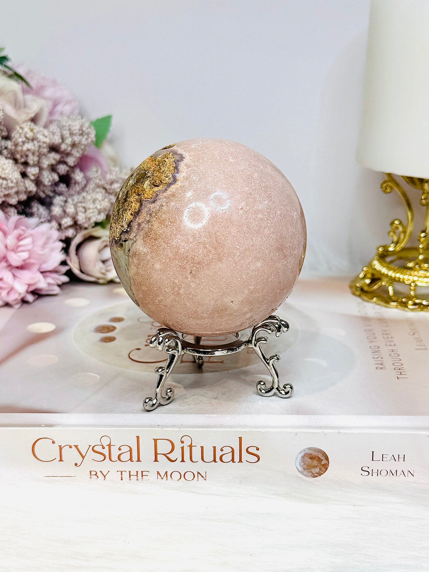 Large Pink Amethyst Druzy Sphere on Stand 406g