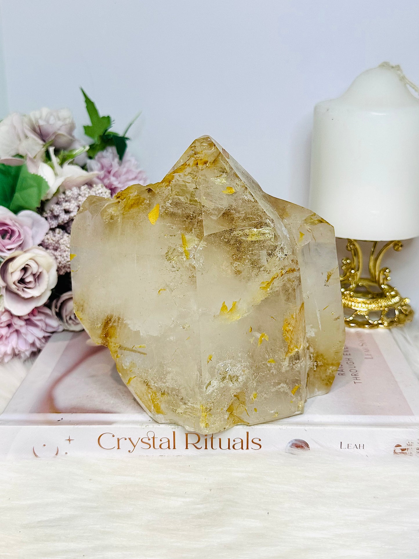 Natural Large Golden Healer Quartz Freeform with Rainbows 1.45KG 13.5cm