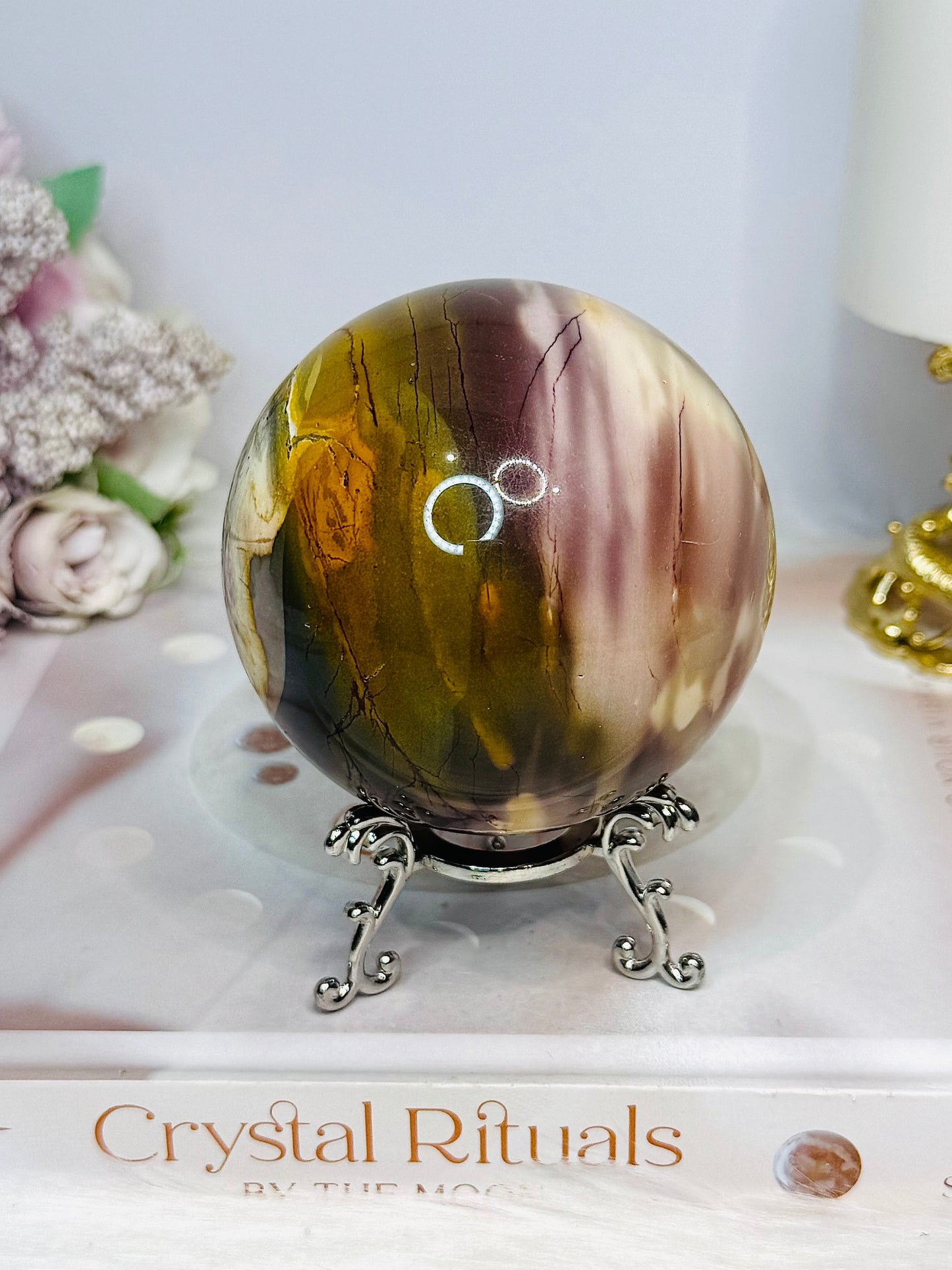 Large Mookaite Jasper Sphere on Stand 520g