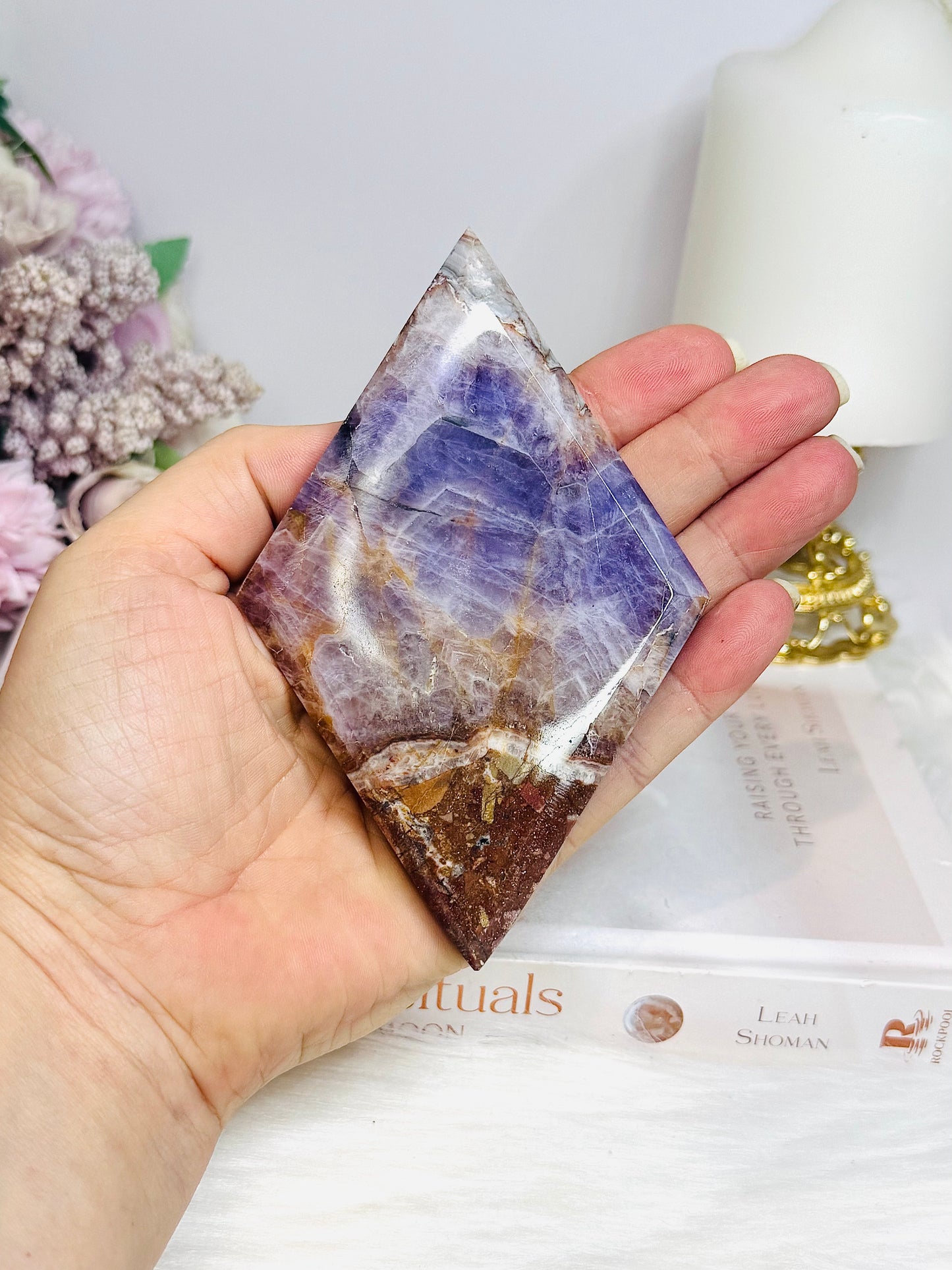 Crazy Lace Amethyst Diamond On Stand 13cm