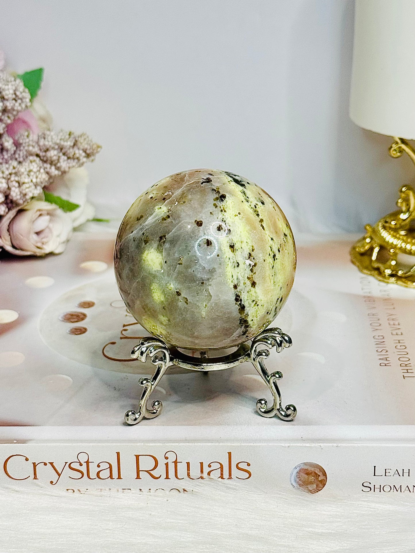 Plum Blossom Jasper Sphere on Stand 269g