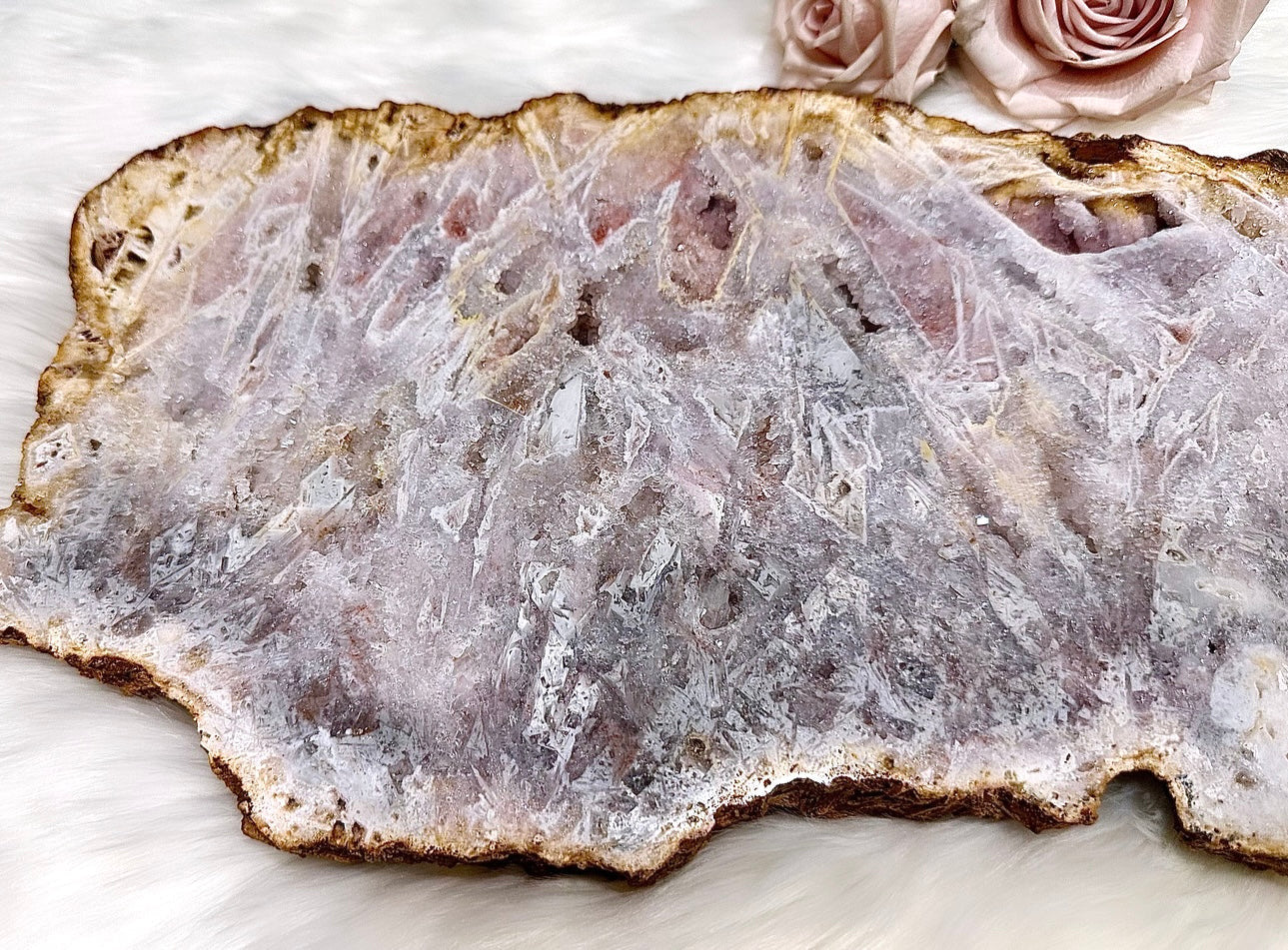 Classy & Fabulous ~ The Most Stunning Huge 46cm 4.5KG Druzy Pink Amethyst Slab | Platter Full of Crystallisation & Rutile Formation Absolutely Stunning (Timber stand is removable)