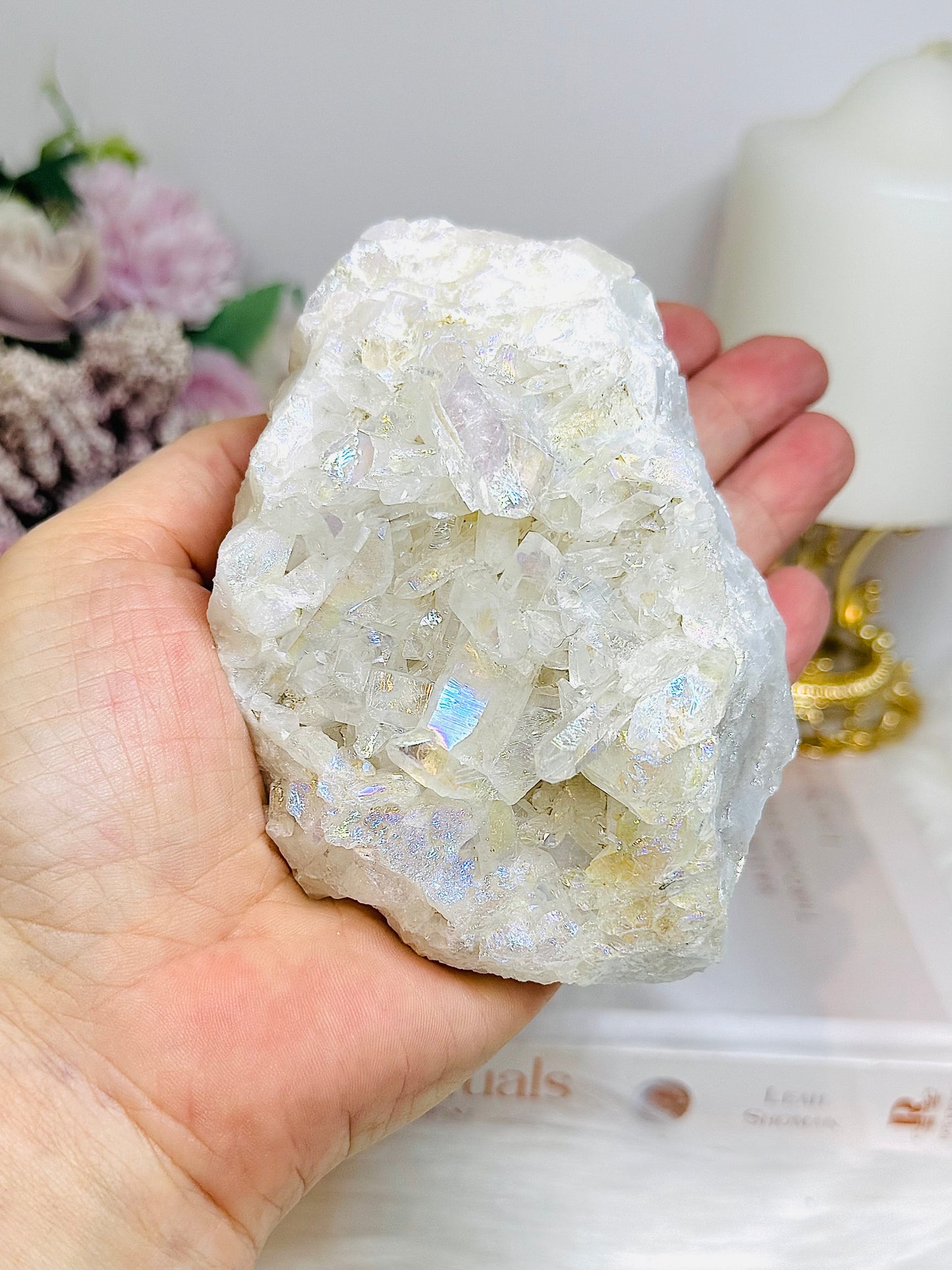 Large Angel Aura Clear Quartz Cluster 428g