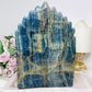 Large Natural Blue Onyx Carved Skull with Feather Headdress 19.5cm