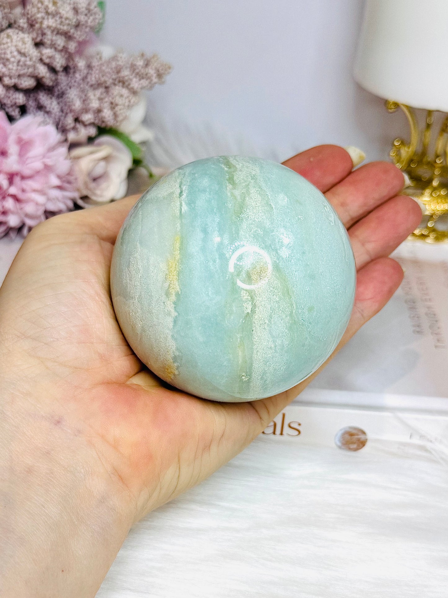 Blue Caribbean Calcite Sphere on Stand 486g