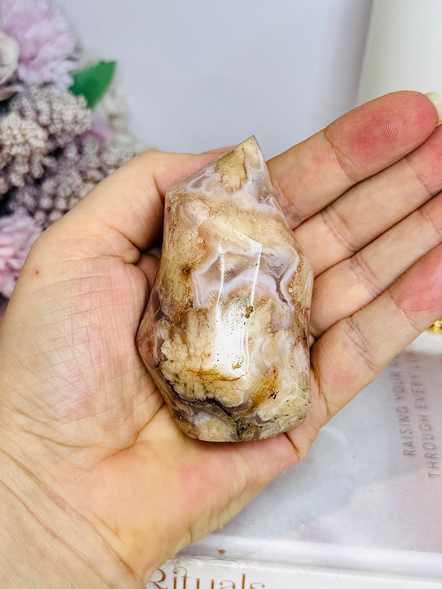 Flower Agate Carved Flame 8cm