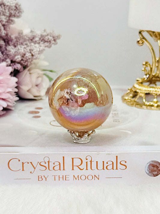 Angel Aura Flower Agate Sphere 4.5cm On Stand