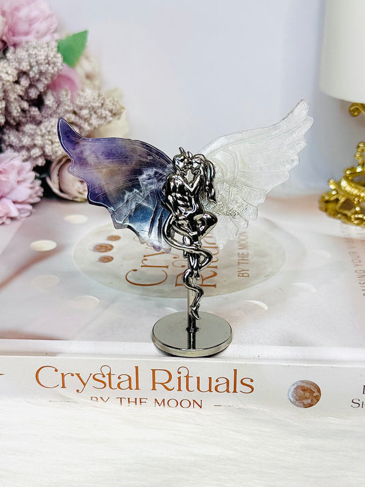 Chevron Amethyst X Clear Quartz Devil & Angel Wings 8.5cm