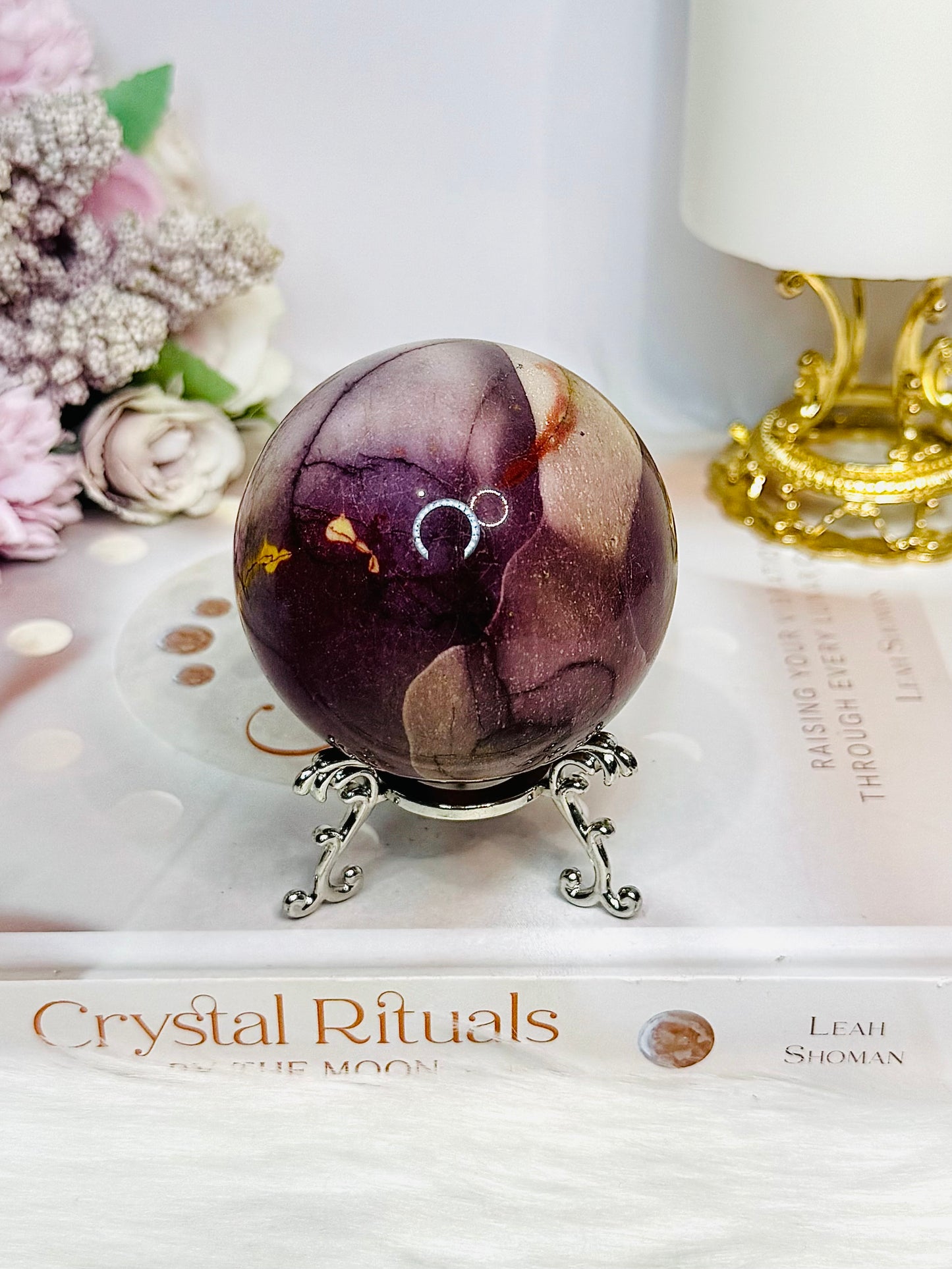 Large Mookaite Jasper Sphere on Stand 347g