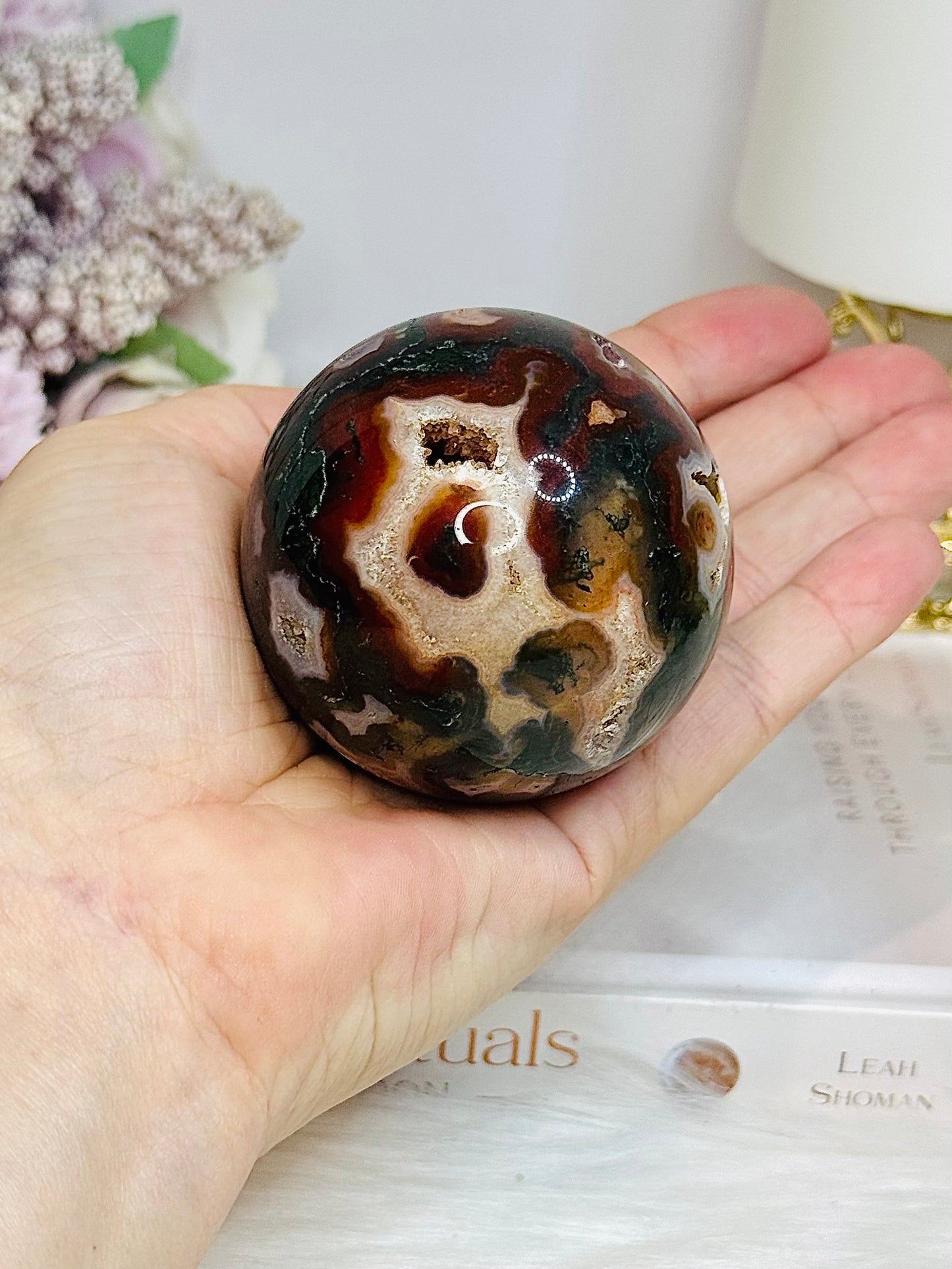 Red Moss Agate Druzy Sphere on Stand 280g