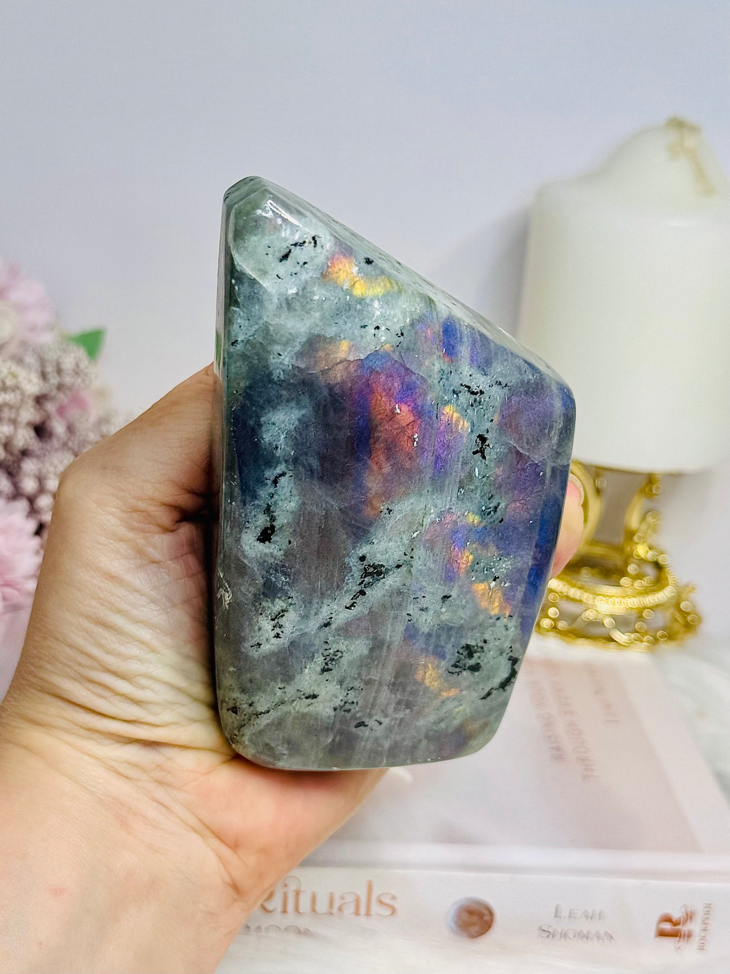 Labradorite Freeform with Pink & Purple Flash 12.5cm 441g (chip on bottom at back)