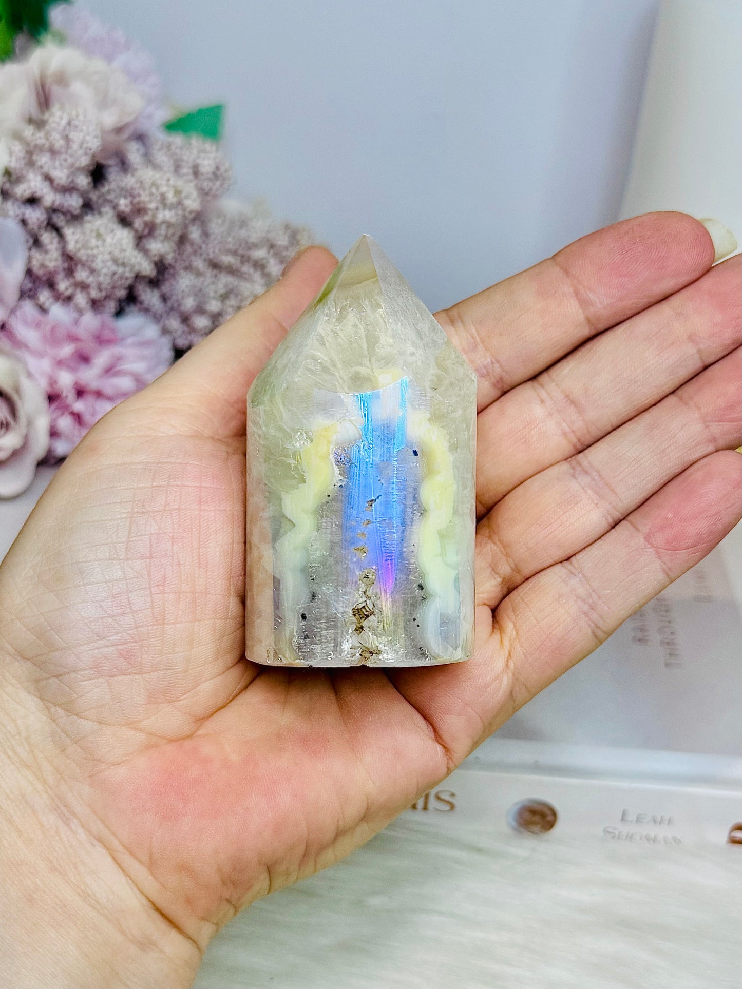 Angel Aura Druzy Agate Cylinder Tower 7.5cm