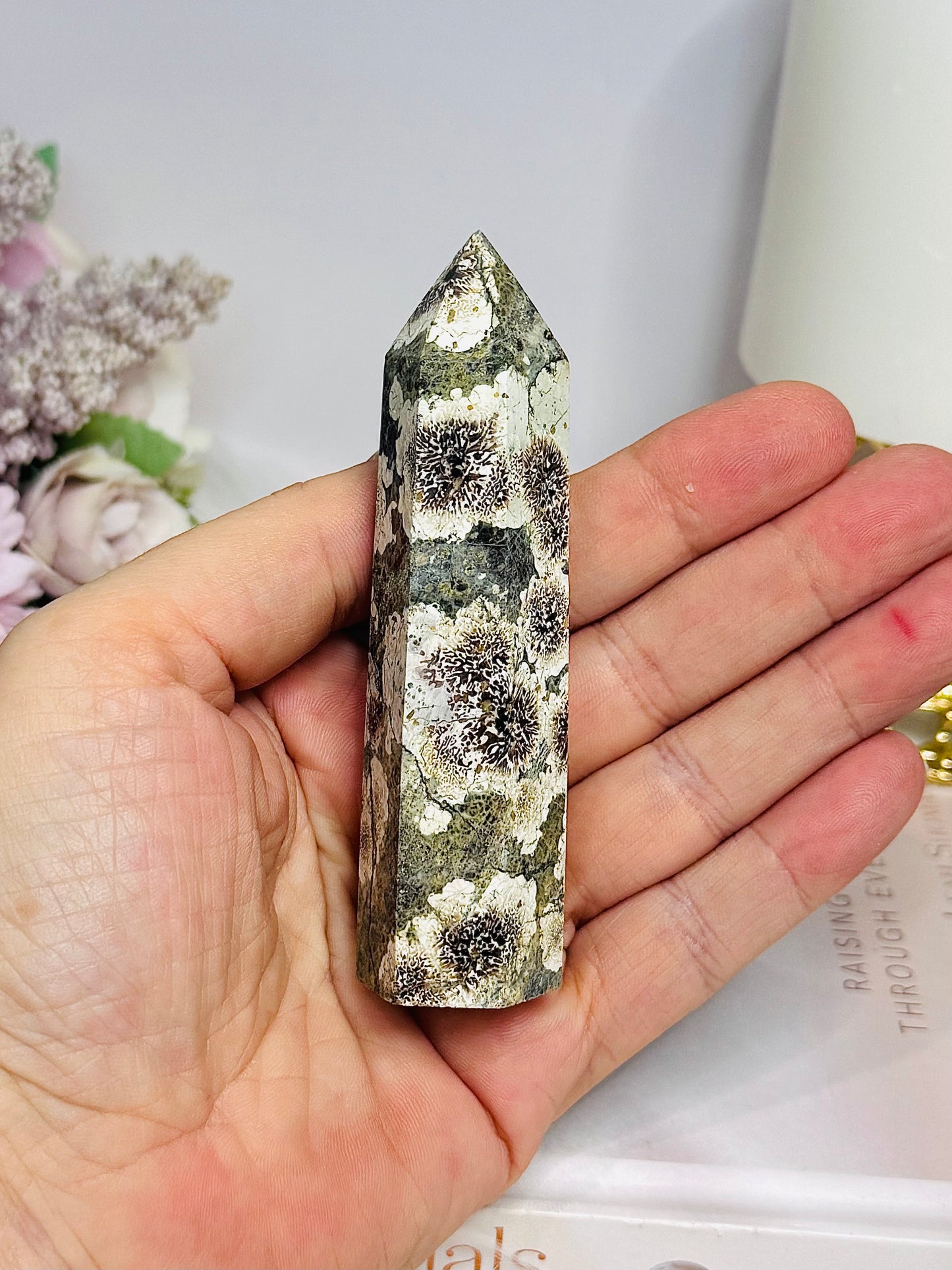 Sakura Agate | Green Flower Tower 9cm