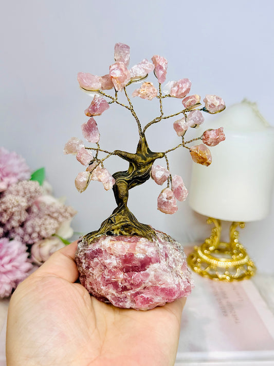 Natural Rose Quartz Carved Tree 14cm