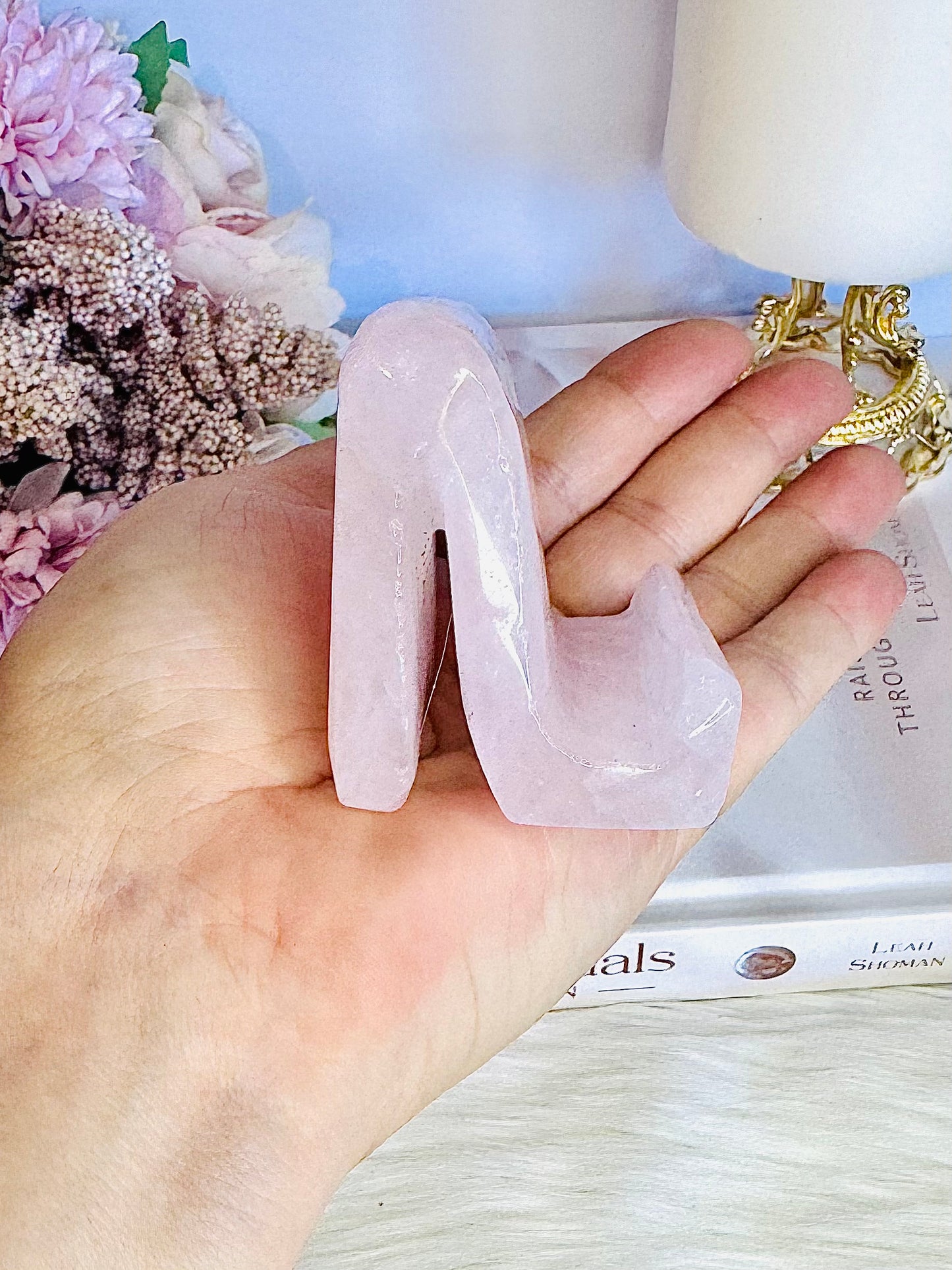 Rose Quartz Carved Phone Stand | Holder