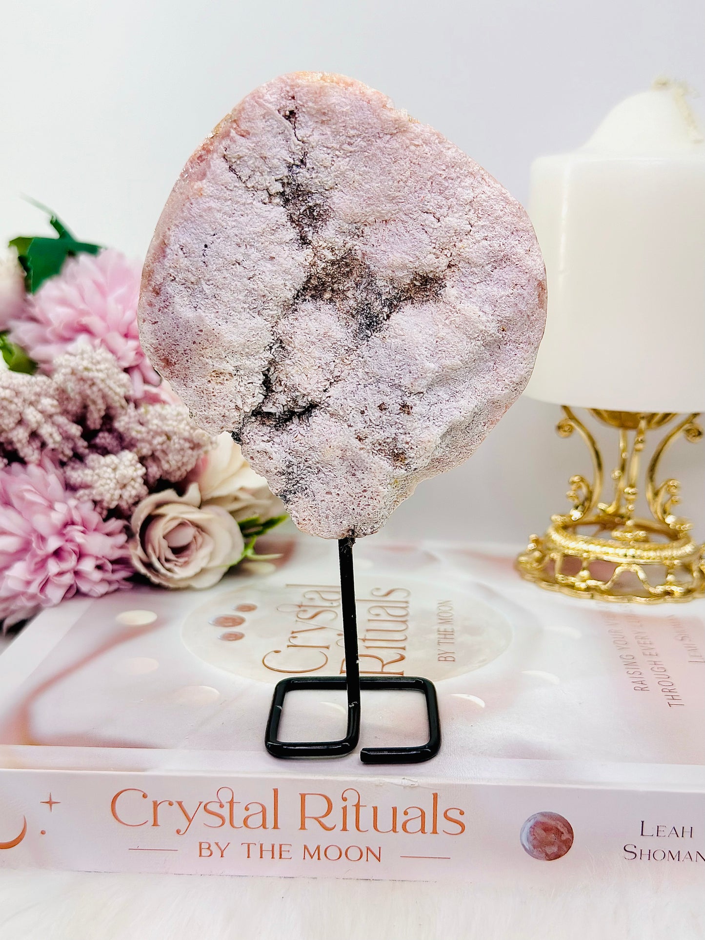 Natural Druzy Pink Amethyst Slab on Stand 15cm