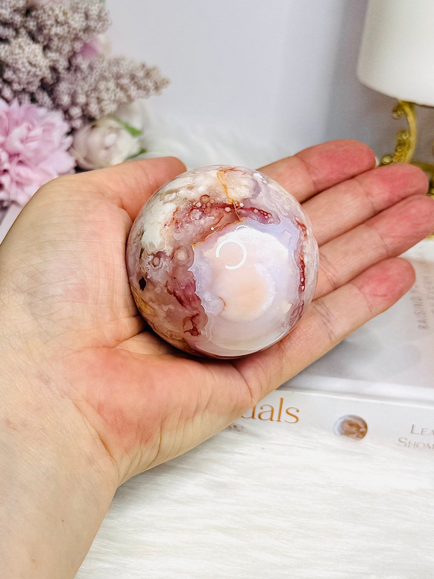 High Grade Flower Carnelian Sphere on Stand 246g