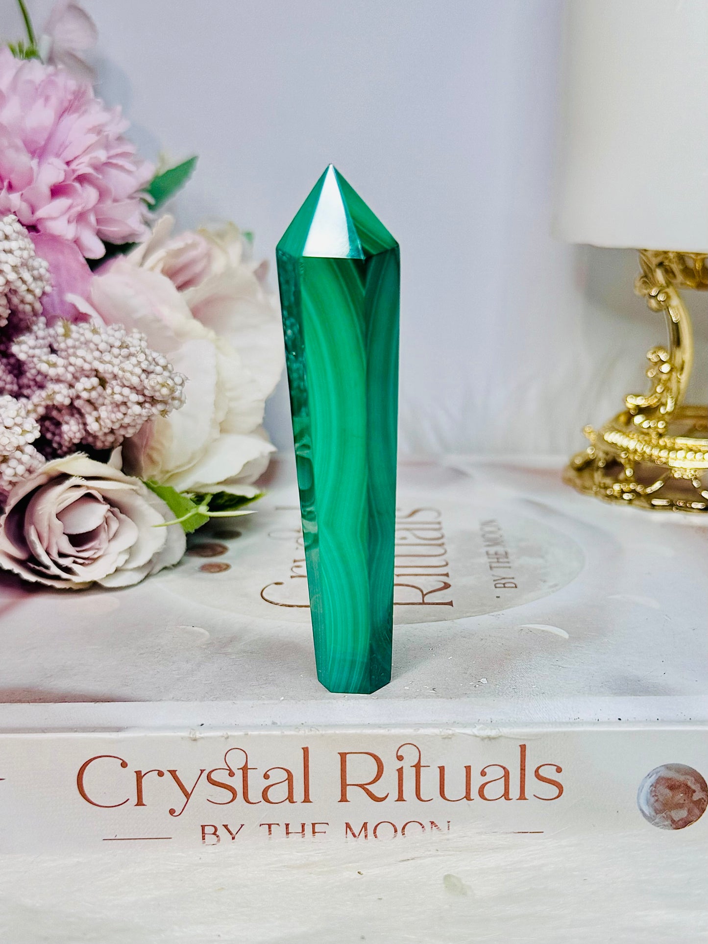 Natural AAA Grade Malachite Carved Tower | Wand 9cm