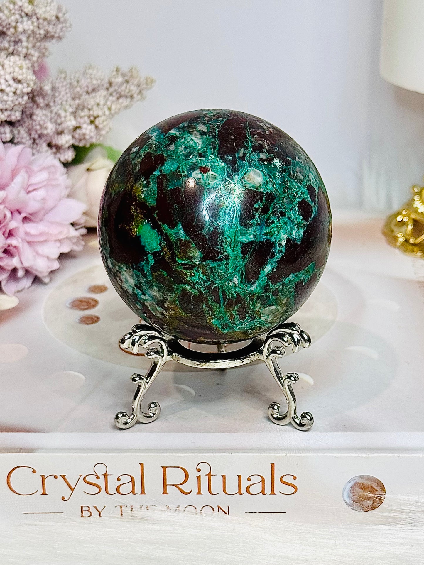Large Natural Chrysocolla Sphere on Stand 327g