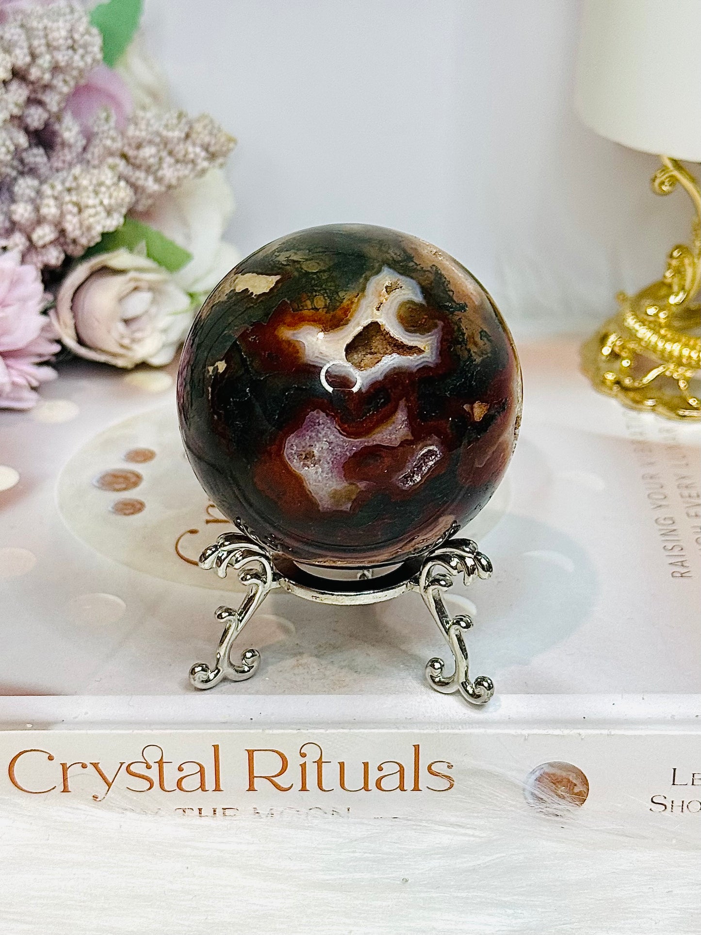 Red Moss Agate Druzy Sphere on Stand 280g