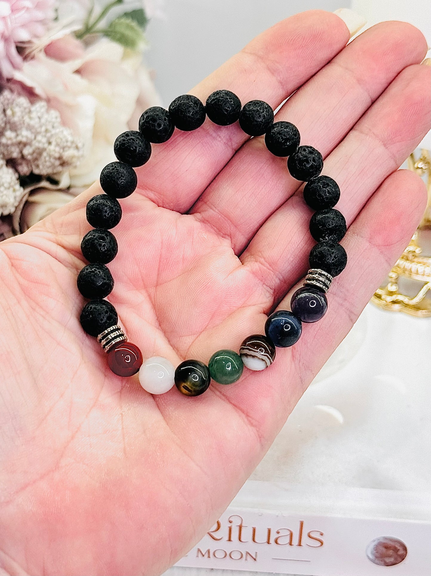 Beautiful Chakra Stone & Lava Stone Bracelet In Gift Bag