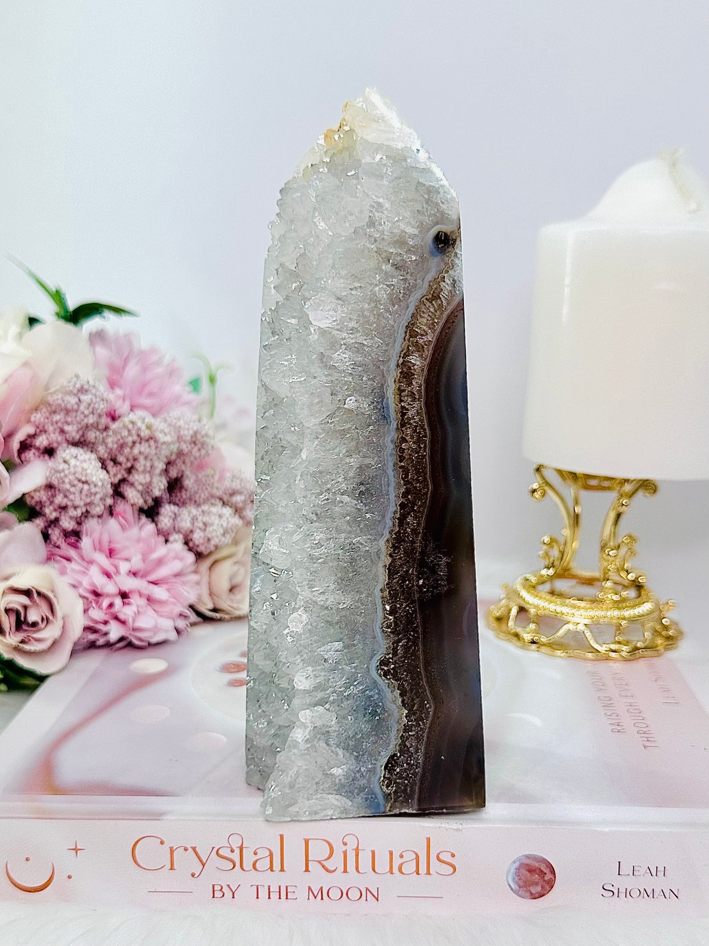 Classy & Fabulous Large 17cm 750gram Druzy Agate Tower From Brazil Just Gorgeous