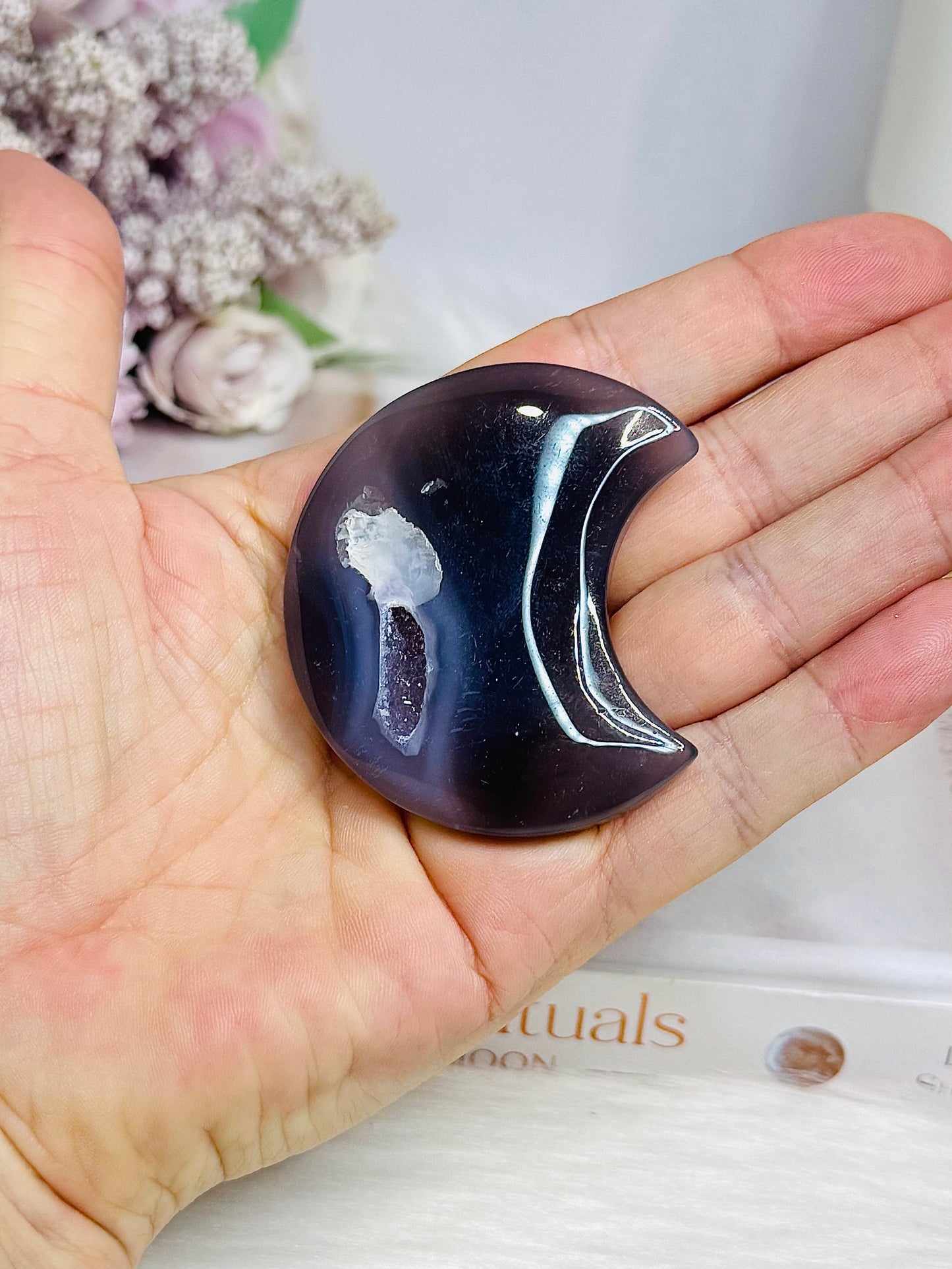 Druzy Agate Carved Moon