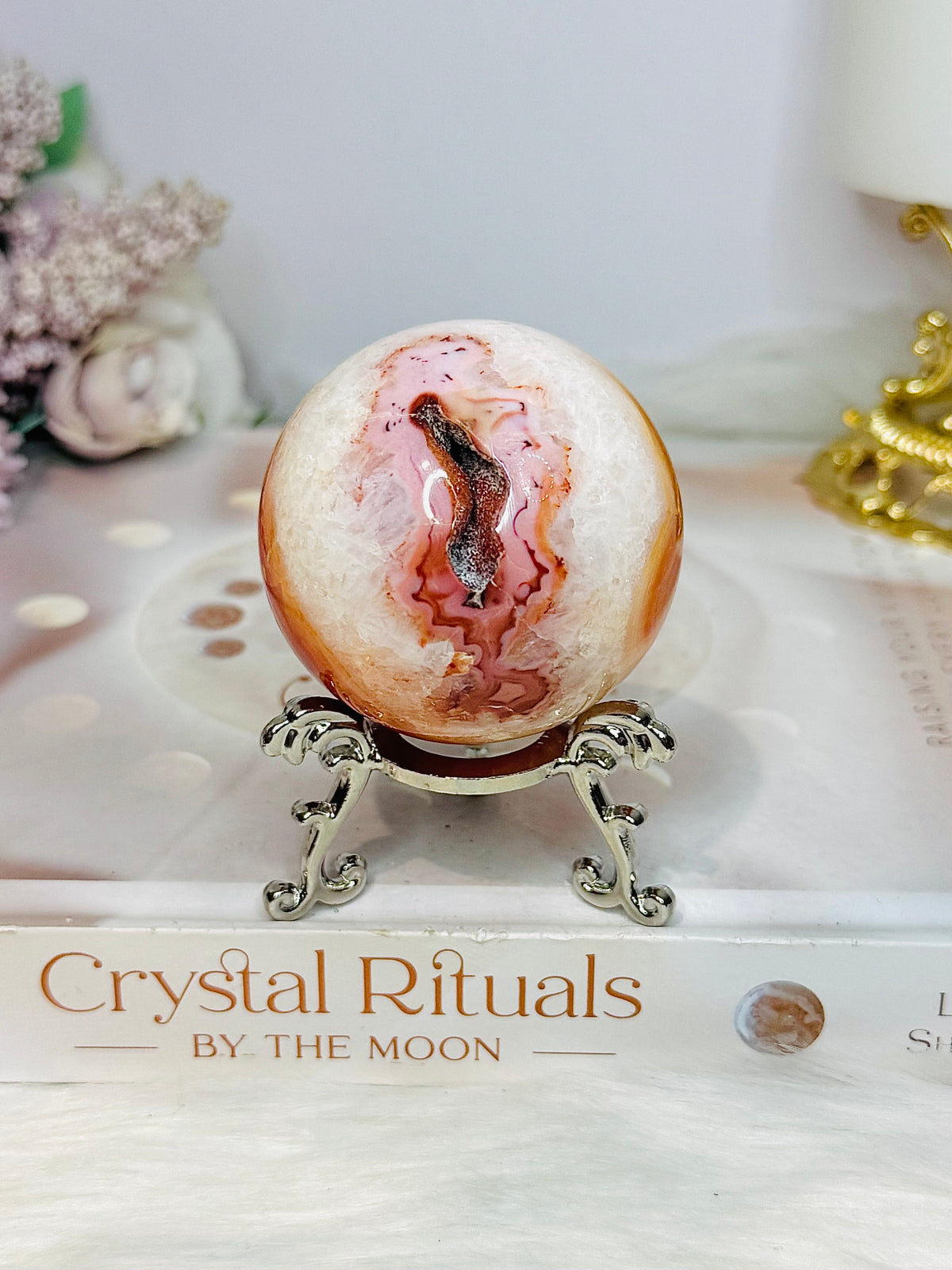 High Grade Druzy Carnelian Sphere on Stand 200g