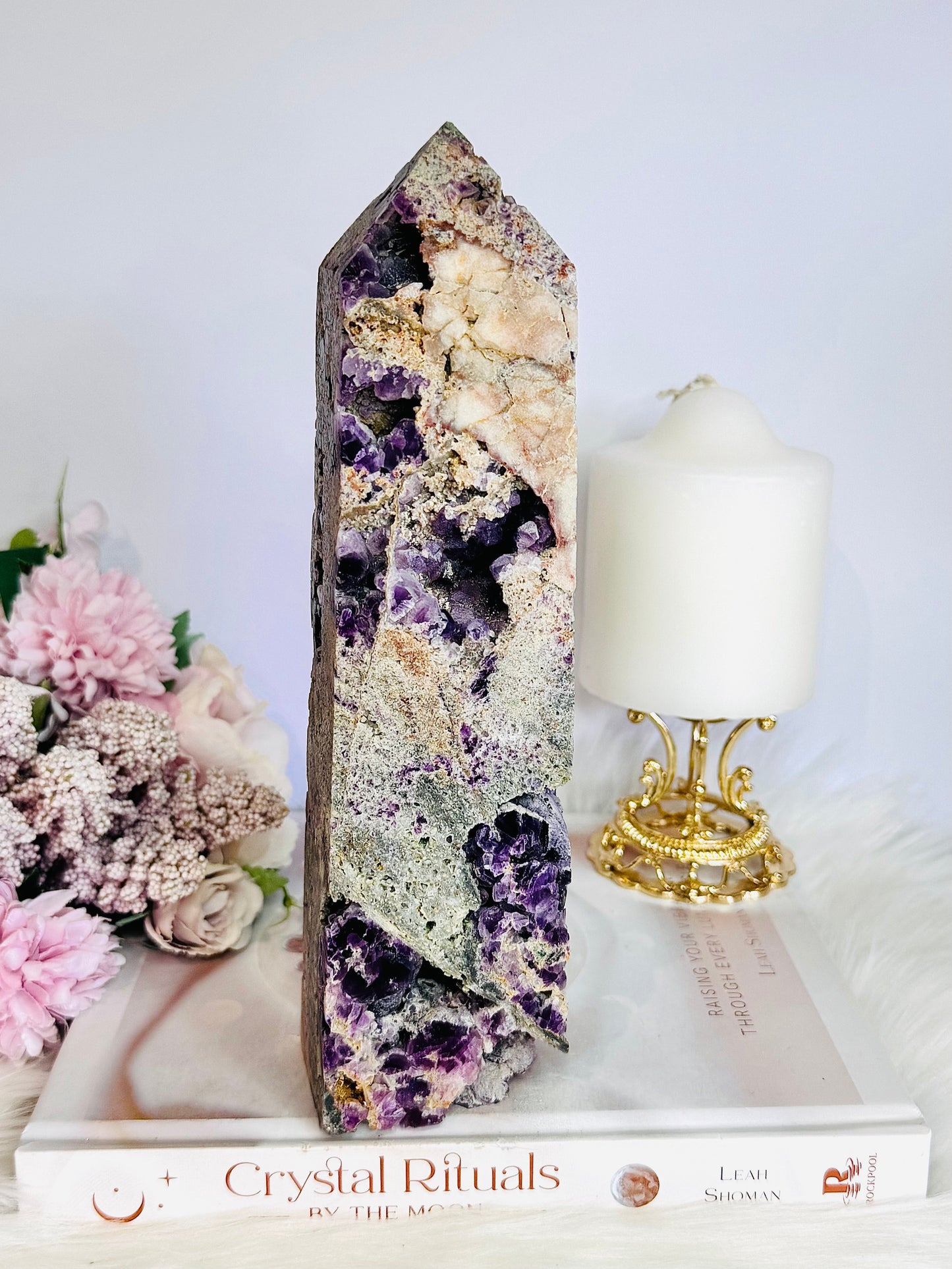 Huge Purple Cubed Fluorite in Matrix Carved Tower | Generator 22.5cm