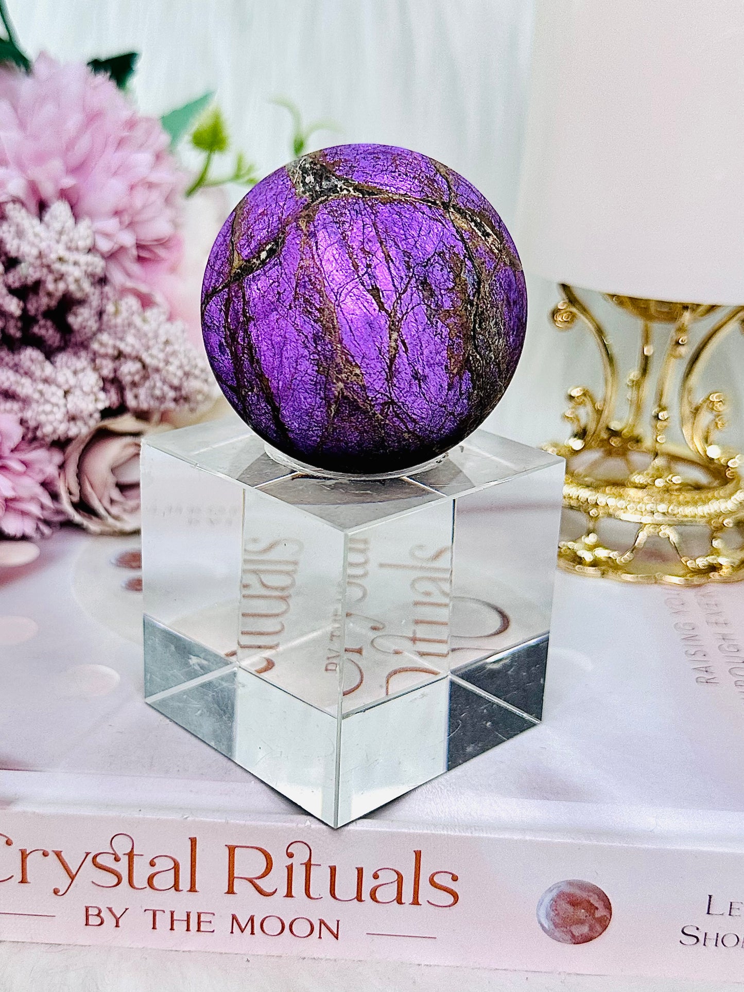 A Rare Collectors Piece ~ Exquisite Velvet Purpurite Crystal Sphere 225grams On Silver Stand (glass stand in pic is display only) ~ A Dream Piece For Any Collector