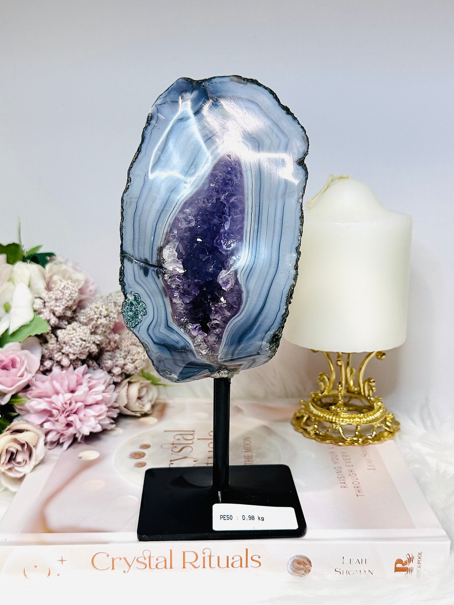 Large Amethyst X Agate Natural Druzy Freeform on Stand 21cm 989g