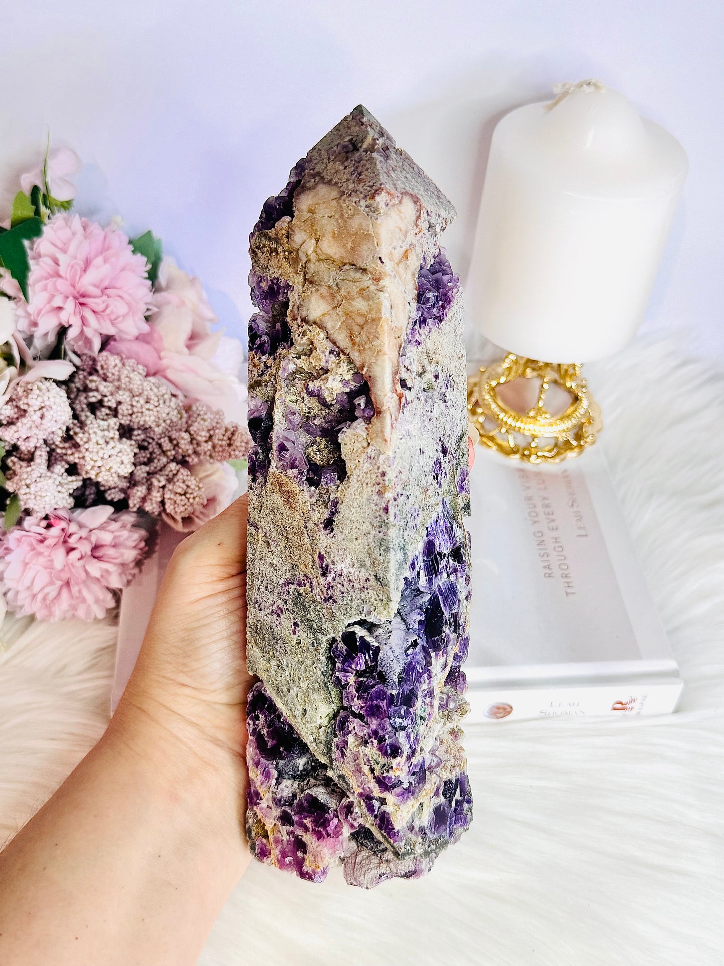 Absolutely Sensational Huge Naturally Formed Purple Cubed Fluorite in Matrix Carved Tower | Generator 22.5cm