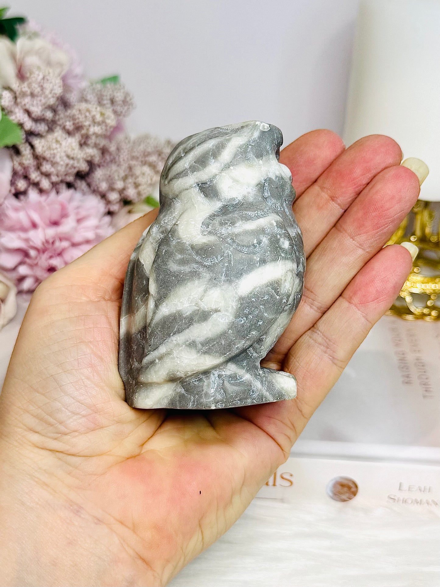 Shell Fossil Stone Jasper Owl 8.5cm 318g
