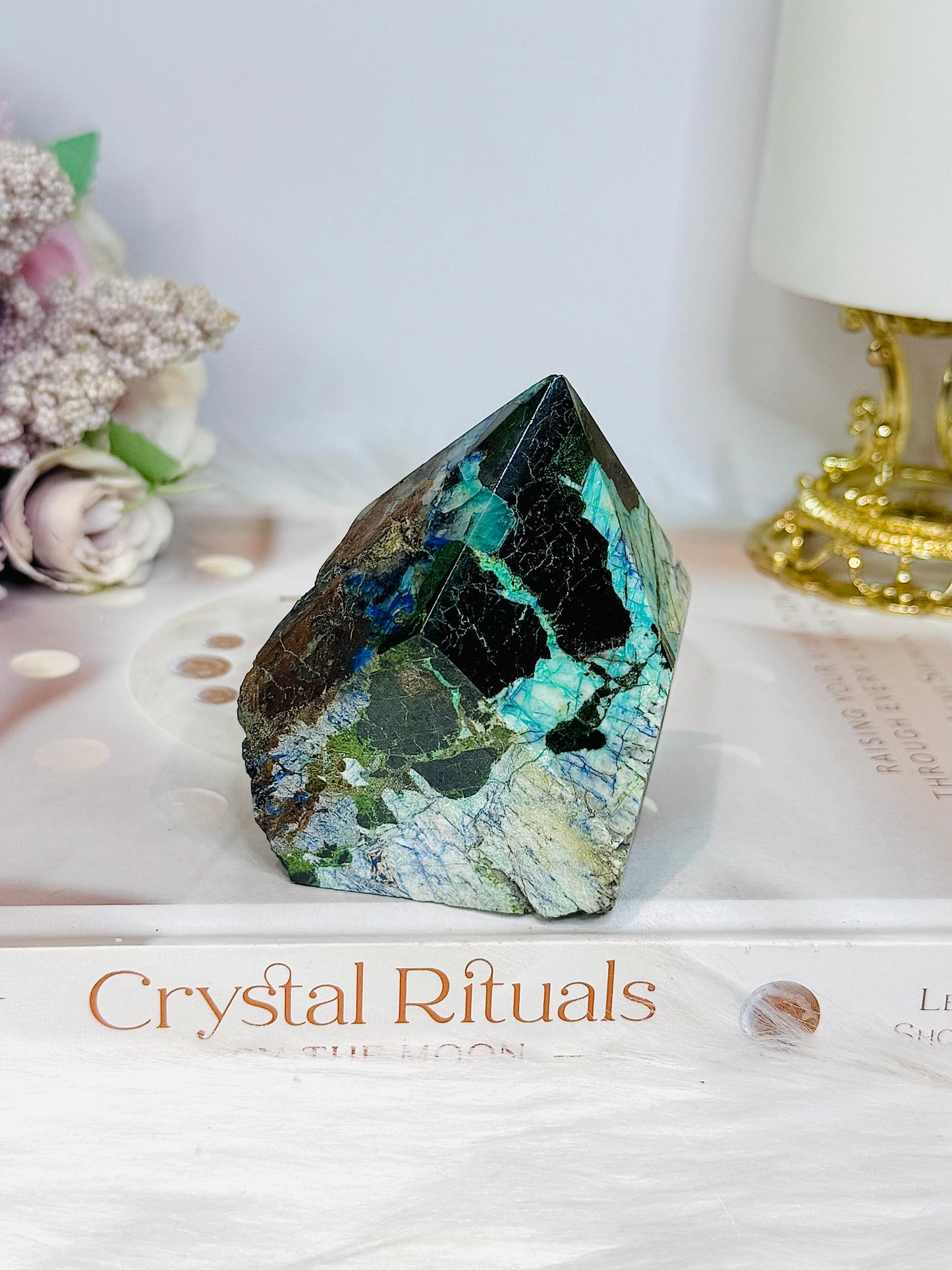 Azurite with Malachite Polished Point 427g
