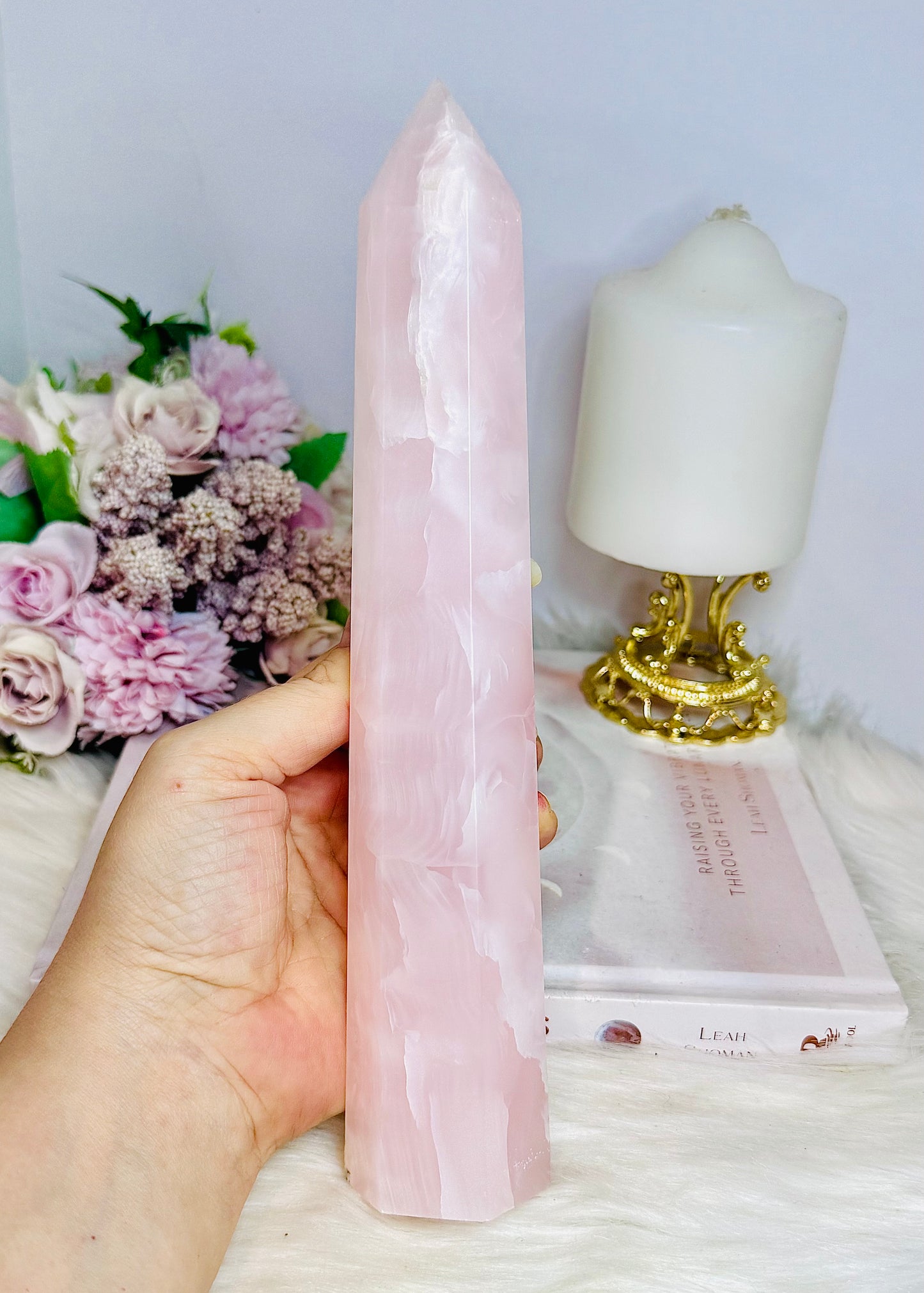 UV Reactive Pink Mangano Calcite Tower | Generator 24cm