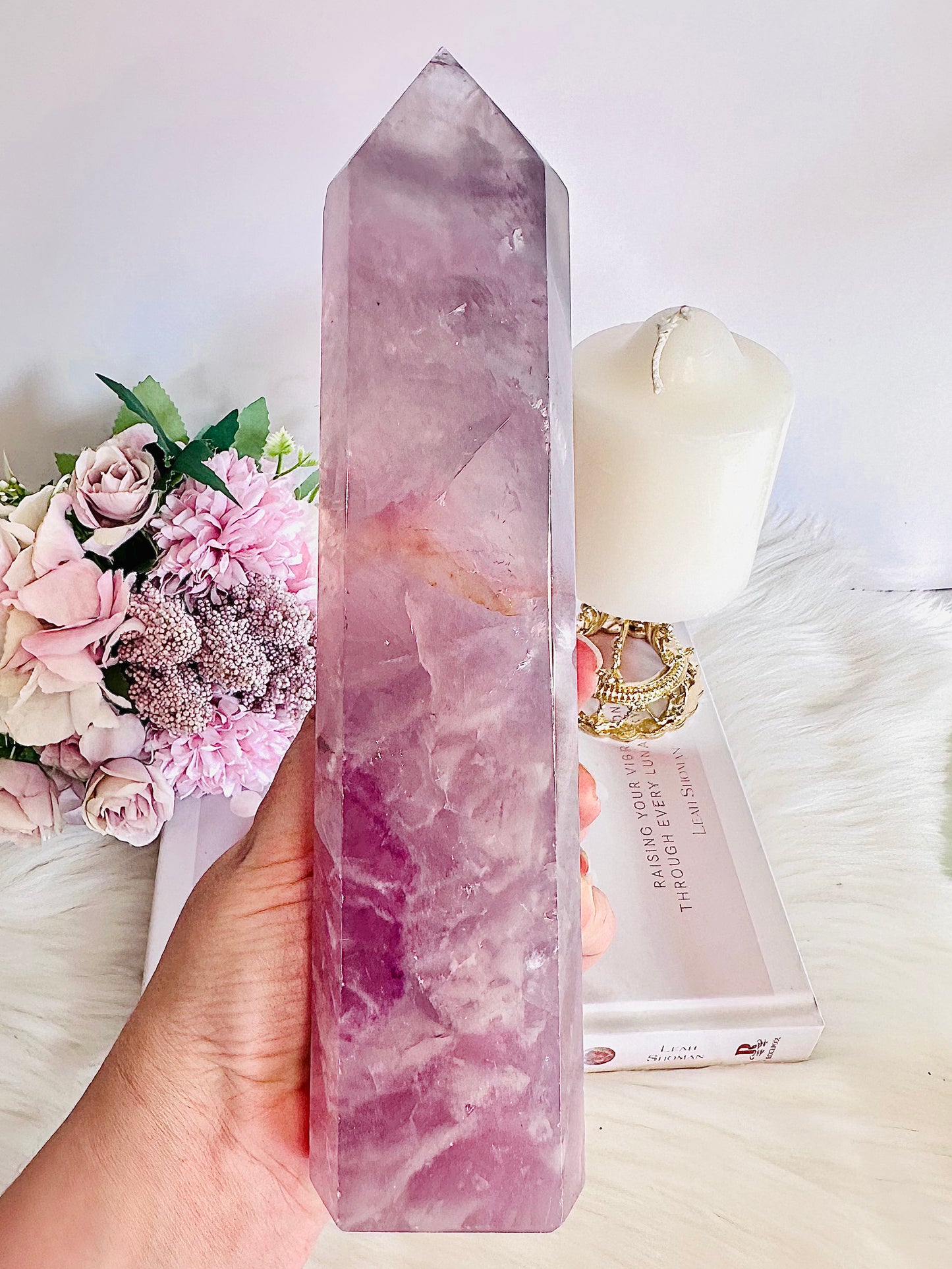 A Dream Piece ~ Fabulous Large Chunky Purple Fluorite Tower 23cm Over 1KG With Beautiful Clarity & Amazing Colour