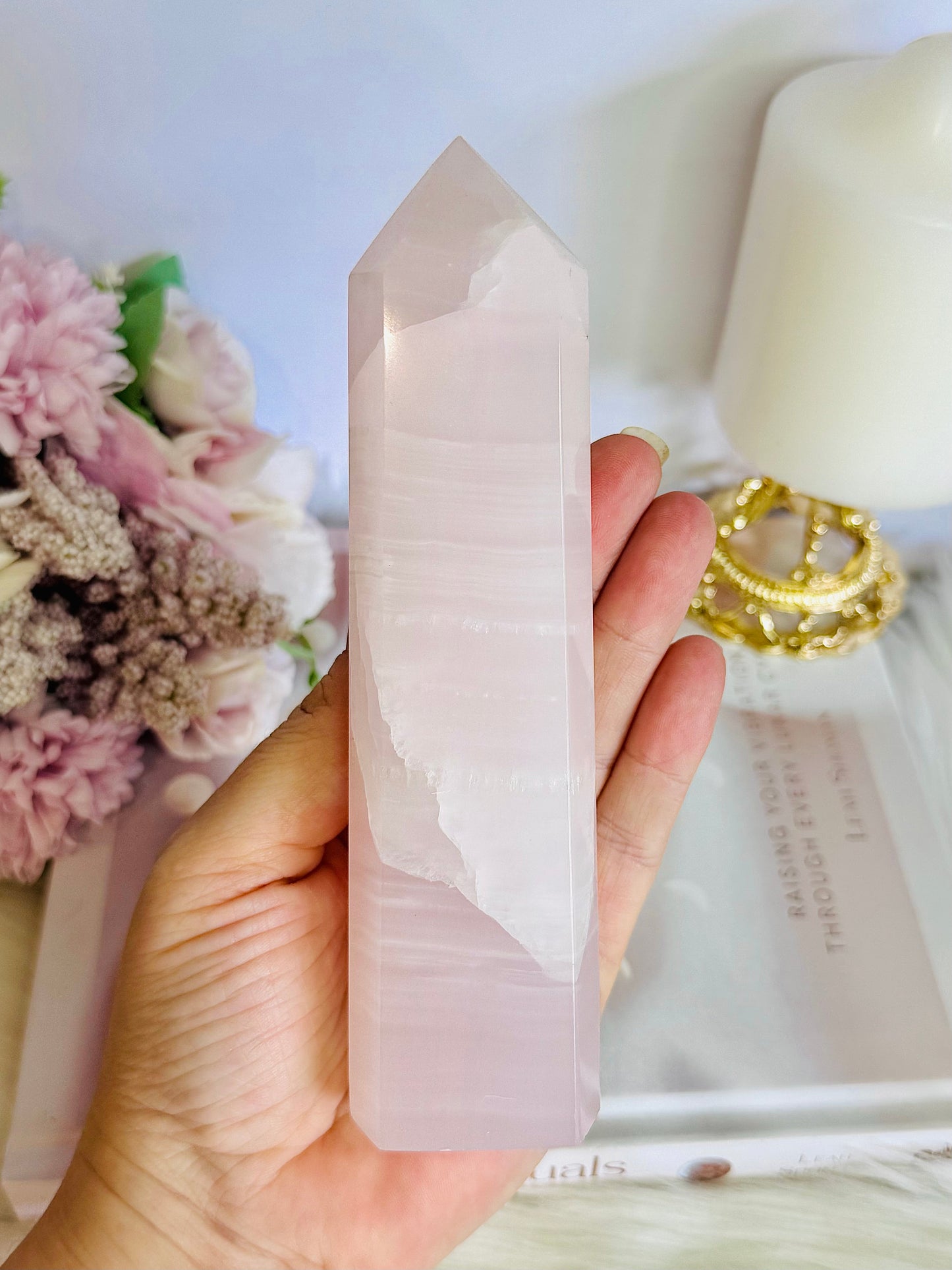 UV Reactive Pink Mangano Calcite Tower 16cm